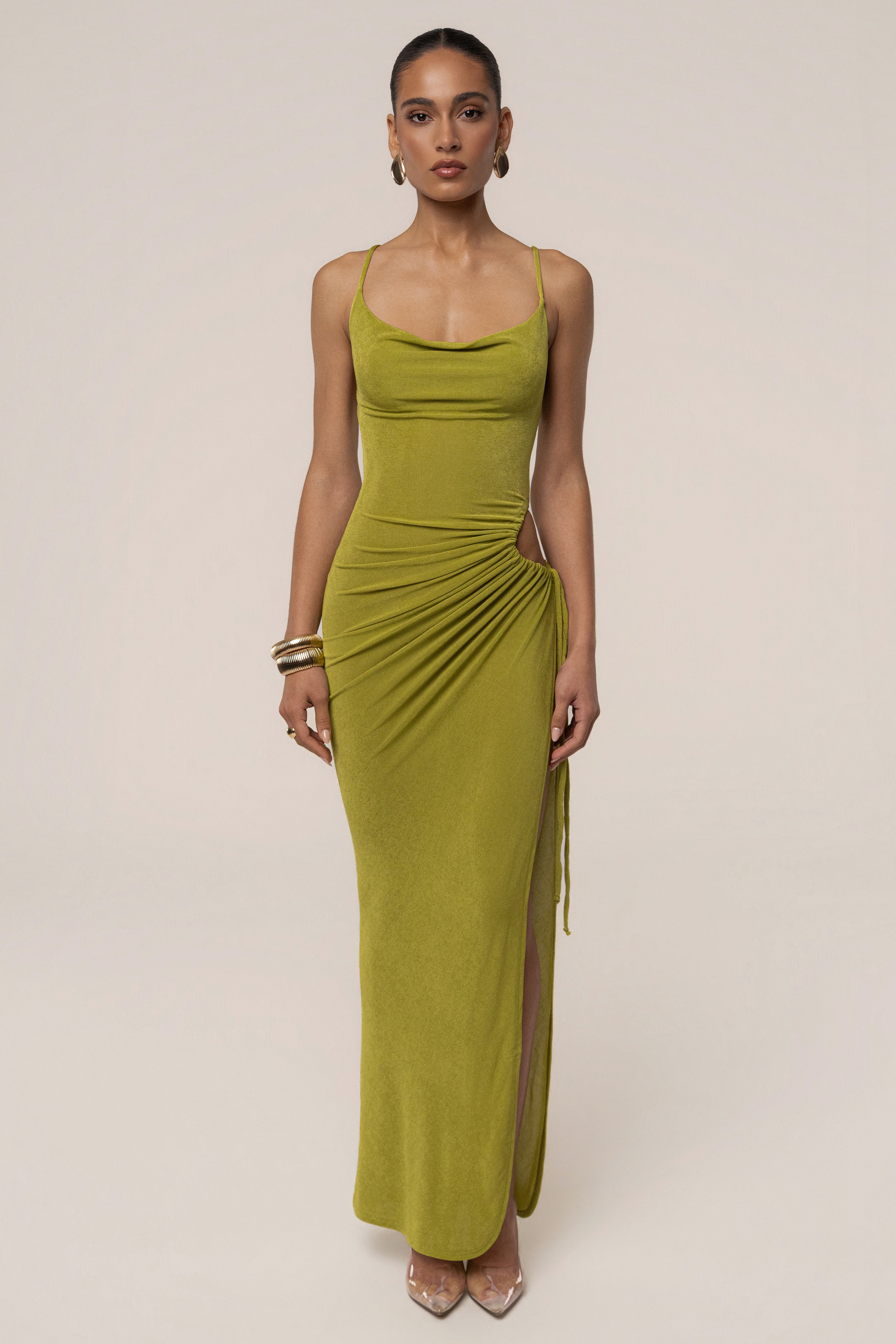 Lime High Standards maxi dress by JLUXLABEL featuring a fitted silhouette and vibrant color, perfect for summer occasions.