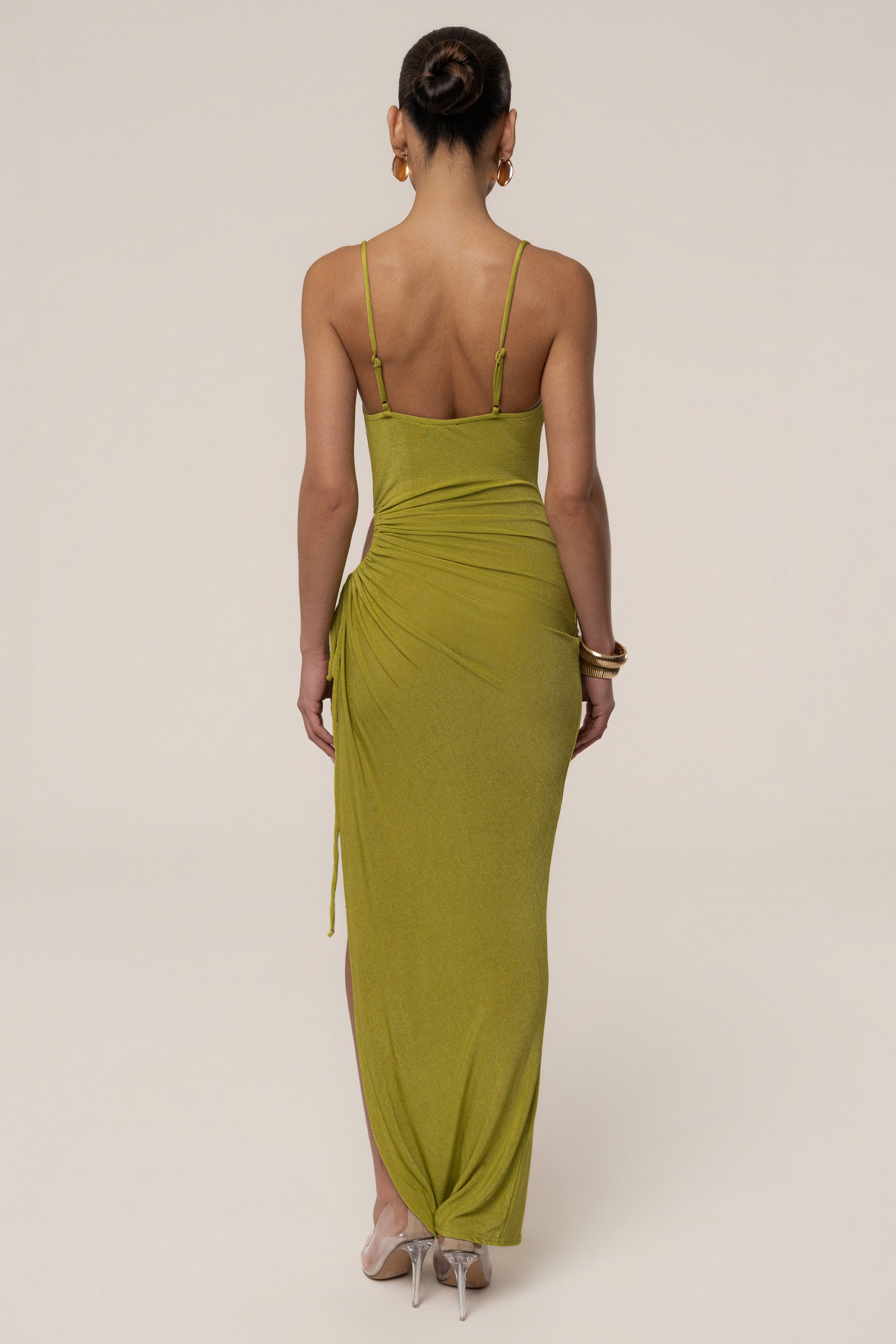 Lime high standards maxi dress by JLUXLABEL featuring a flowing silhouette and vibrant color, perfect for summer occasions.