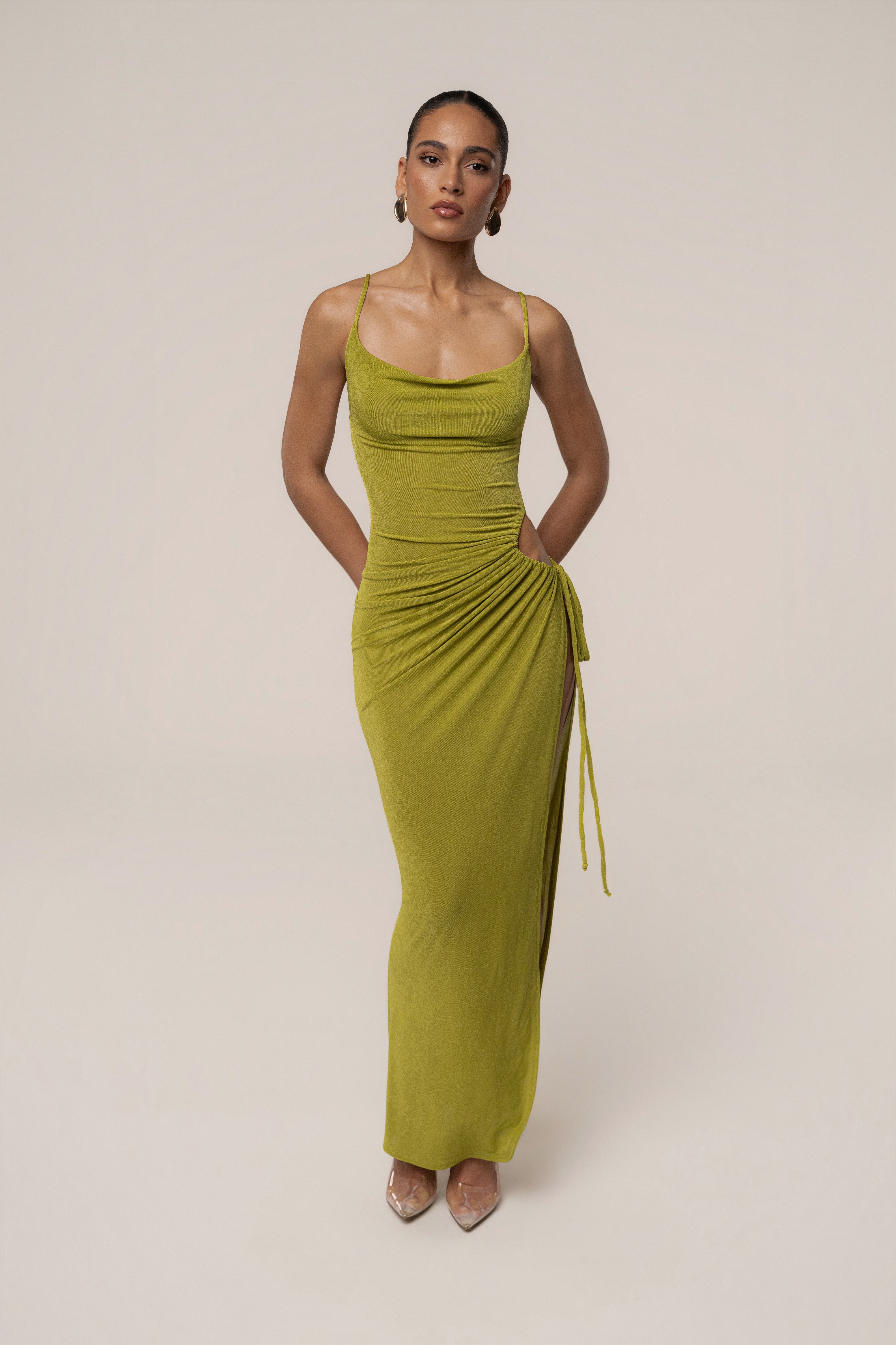 Lime High Standards maxi dress by JLUXLABEL featuring a flowing silhouette and vibrant color, perfect for summer occasions.