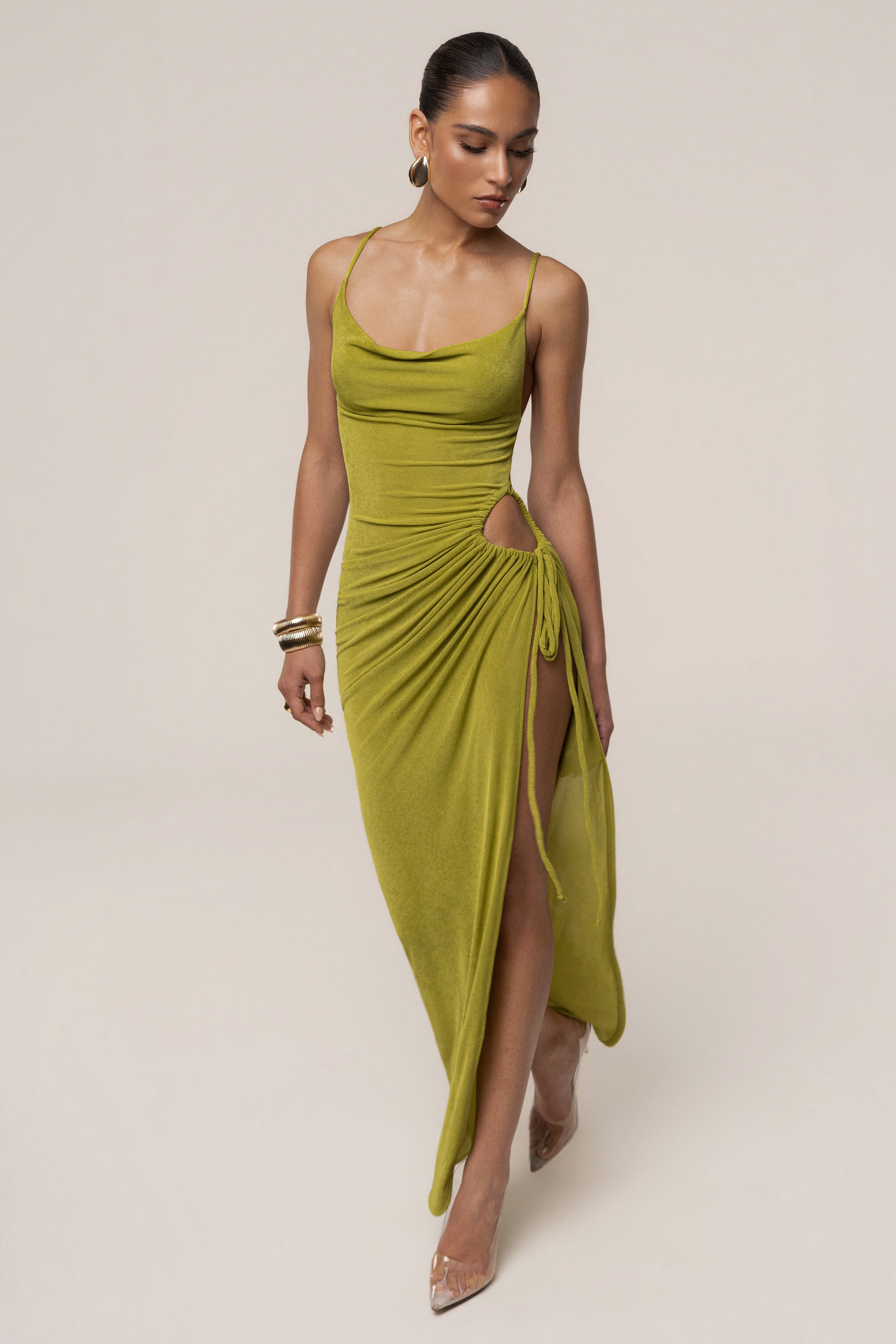 Lime high standards maxi dress by JLUXLABEL featuring a flowing silhouette and vibrant color, perfect for summer outings.