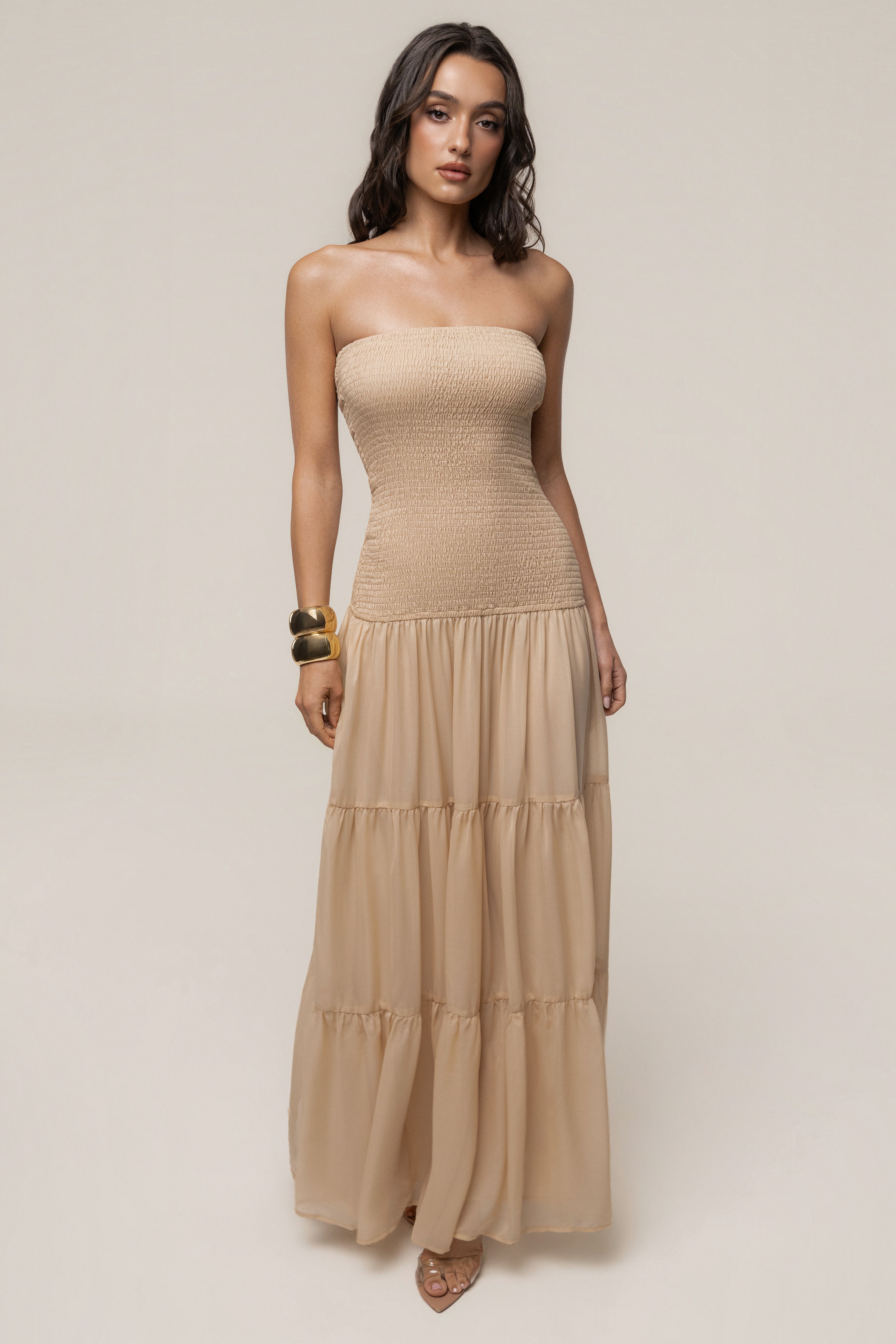 Sand Seaside Drift Maxi Dress by JLUXLABEL, flowing maxi dress with seaside-inspired print and lightweight fabric.
