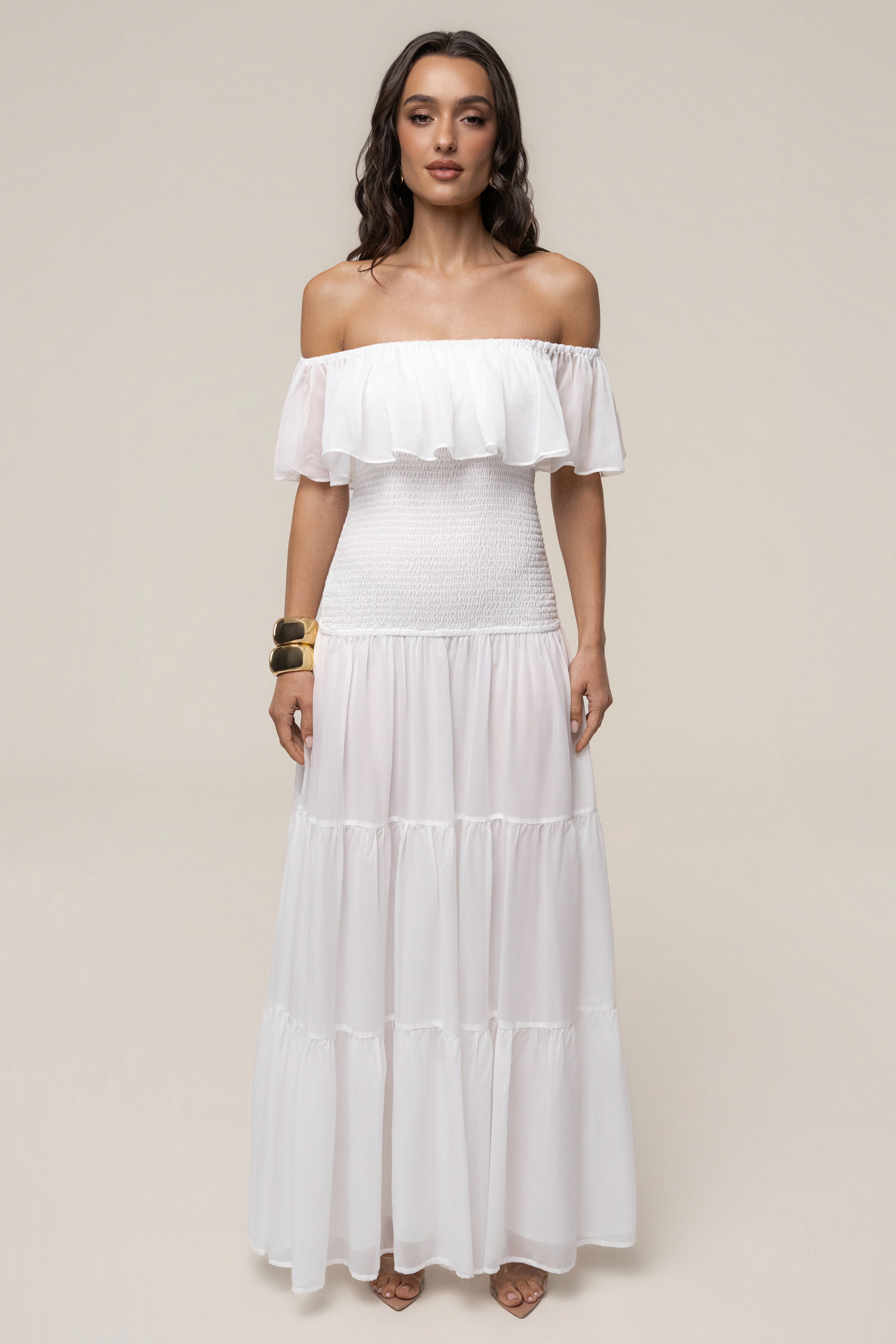 Ivory Seaside Drift Maxi Dress by JLUXLABEL, flowing fabric, beach-inspired design, and elegant silhouette perfect for summer.