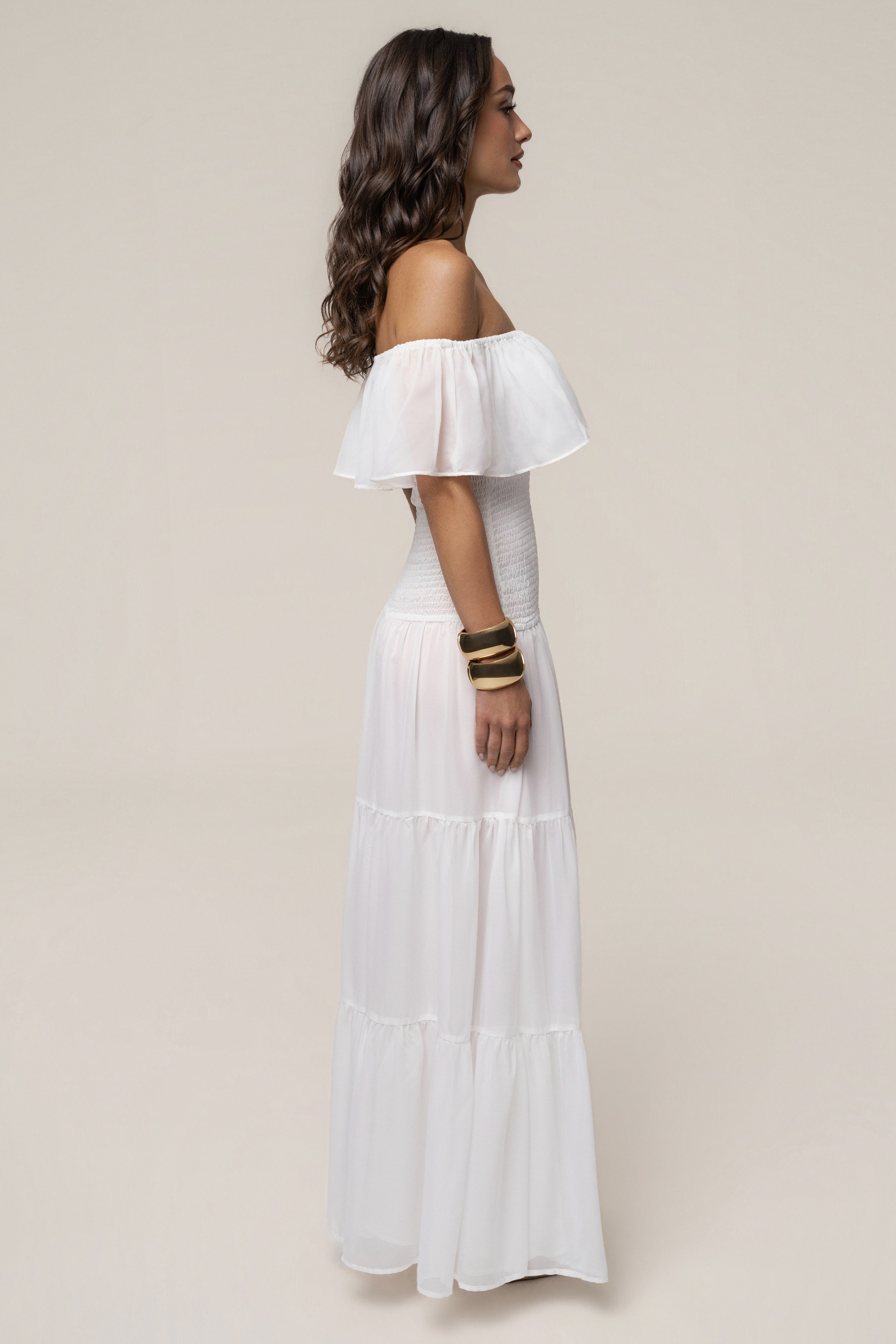 Ivory Seaside Drift Maxi Dress by JLUXLABEL, flowing fabric with a relaxed fit and elegant design, perfect for summer or beachwear.