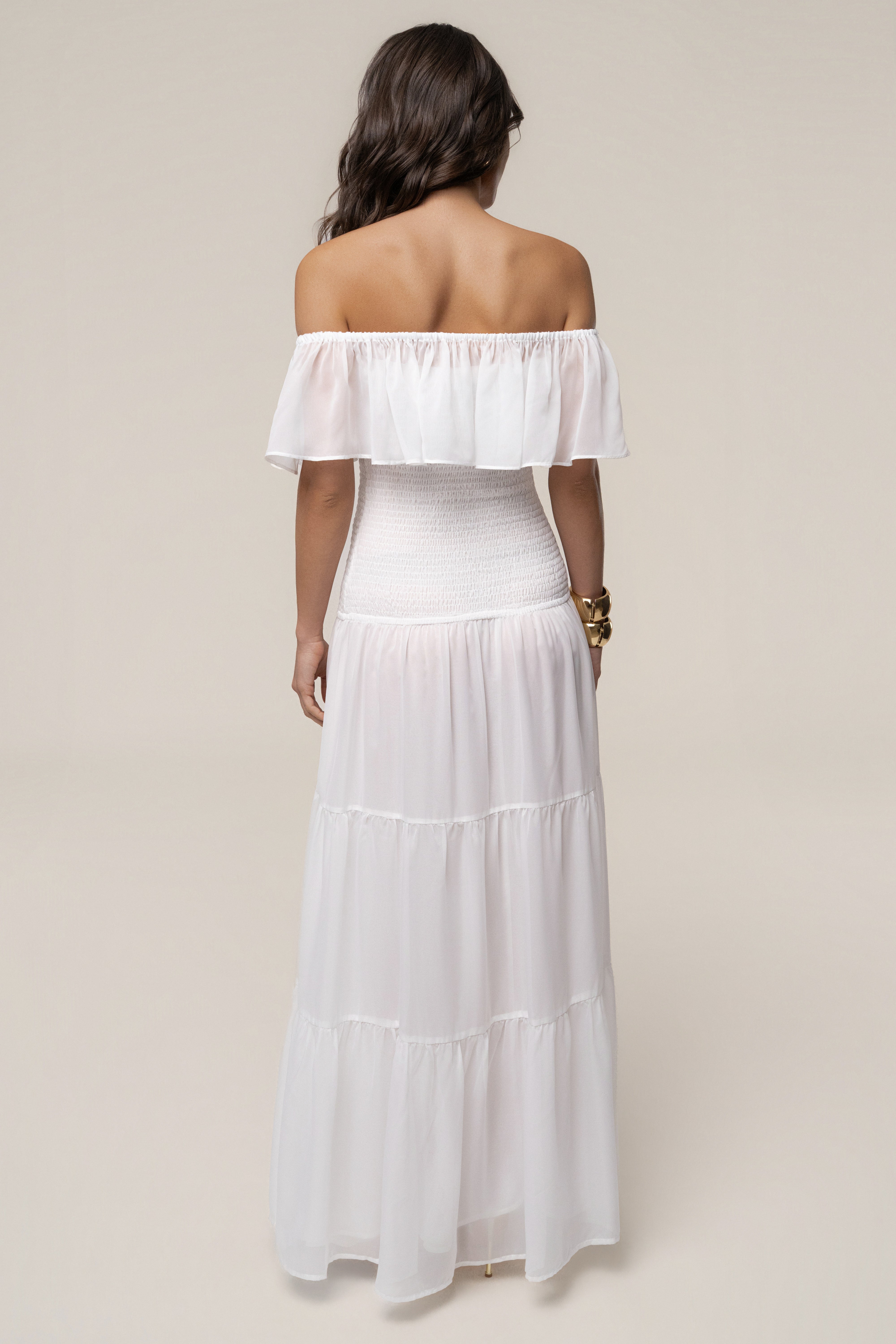 Ivory Seaside Drift Maxi Dress by JLUXLABEL, flowing fabric with a relaxed fit, perfect for summer seaside outings.