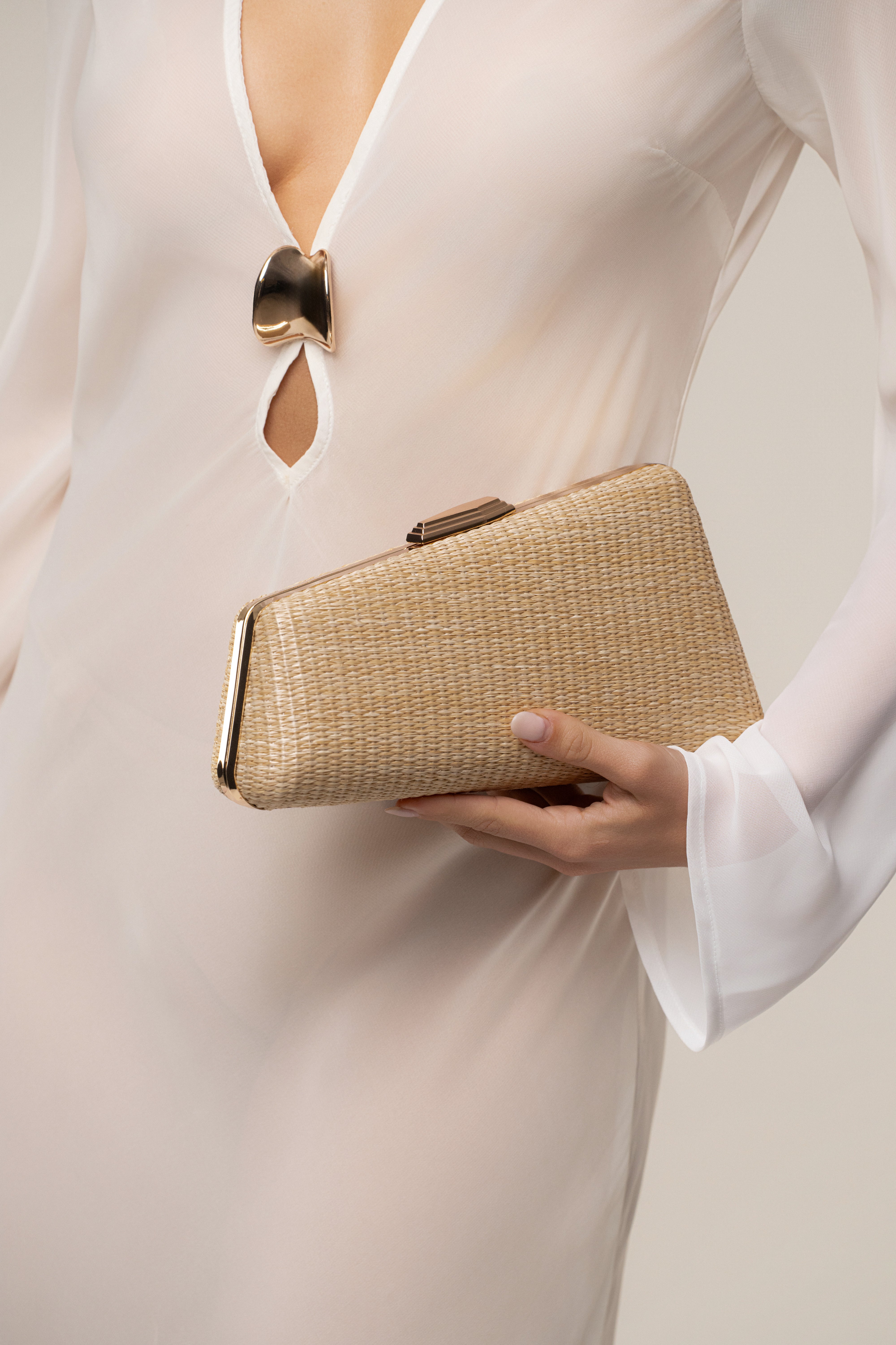 JLUXLABEL Natural Champagne Nights clutch bag with elegant design, perfect for accessories and evening occasions.
