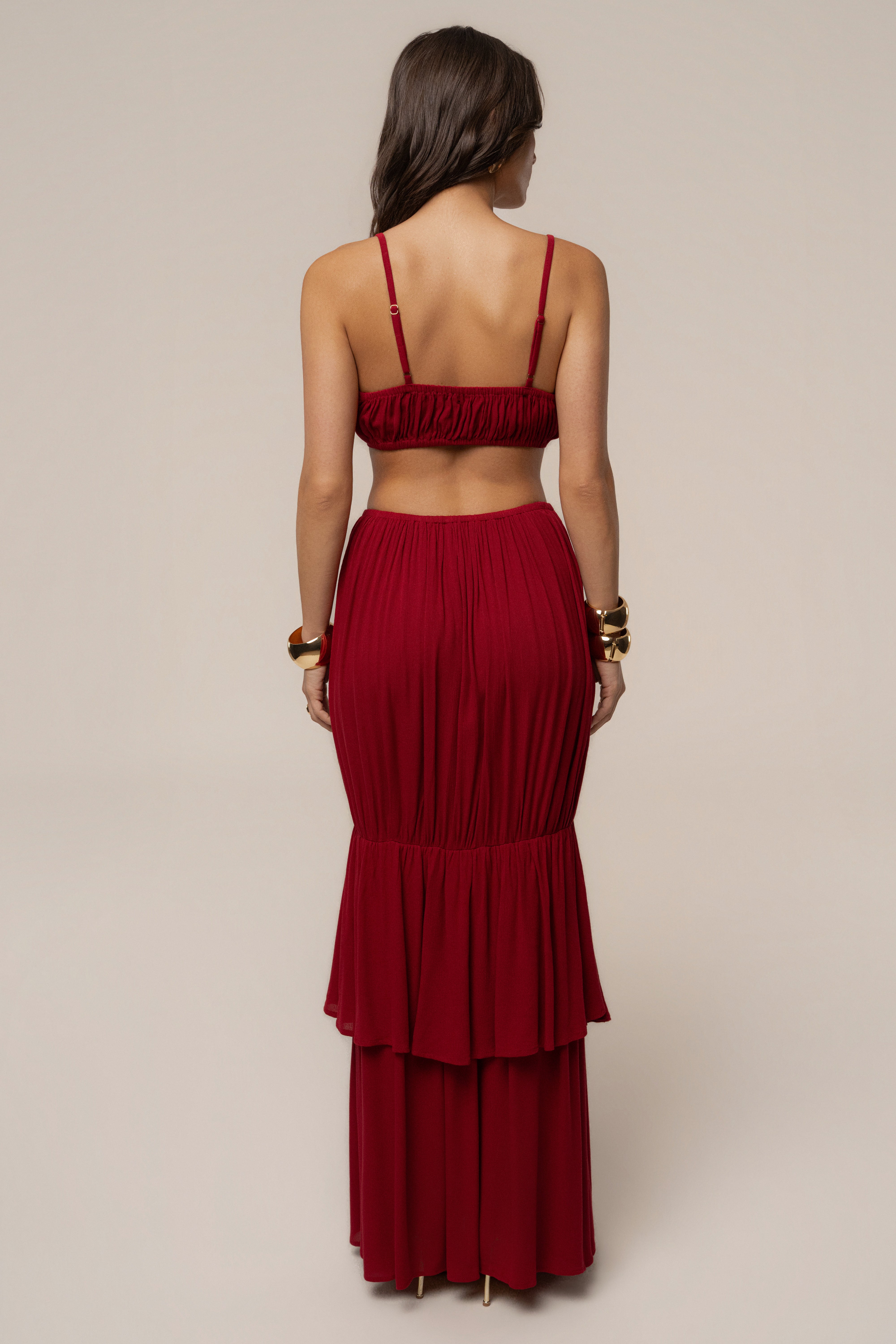 Red Sail Into Sunset skirt set by JLUXLABEL featuring a stylish coordinated top and skirt ensemble.