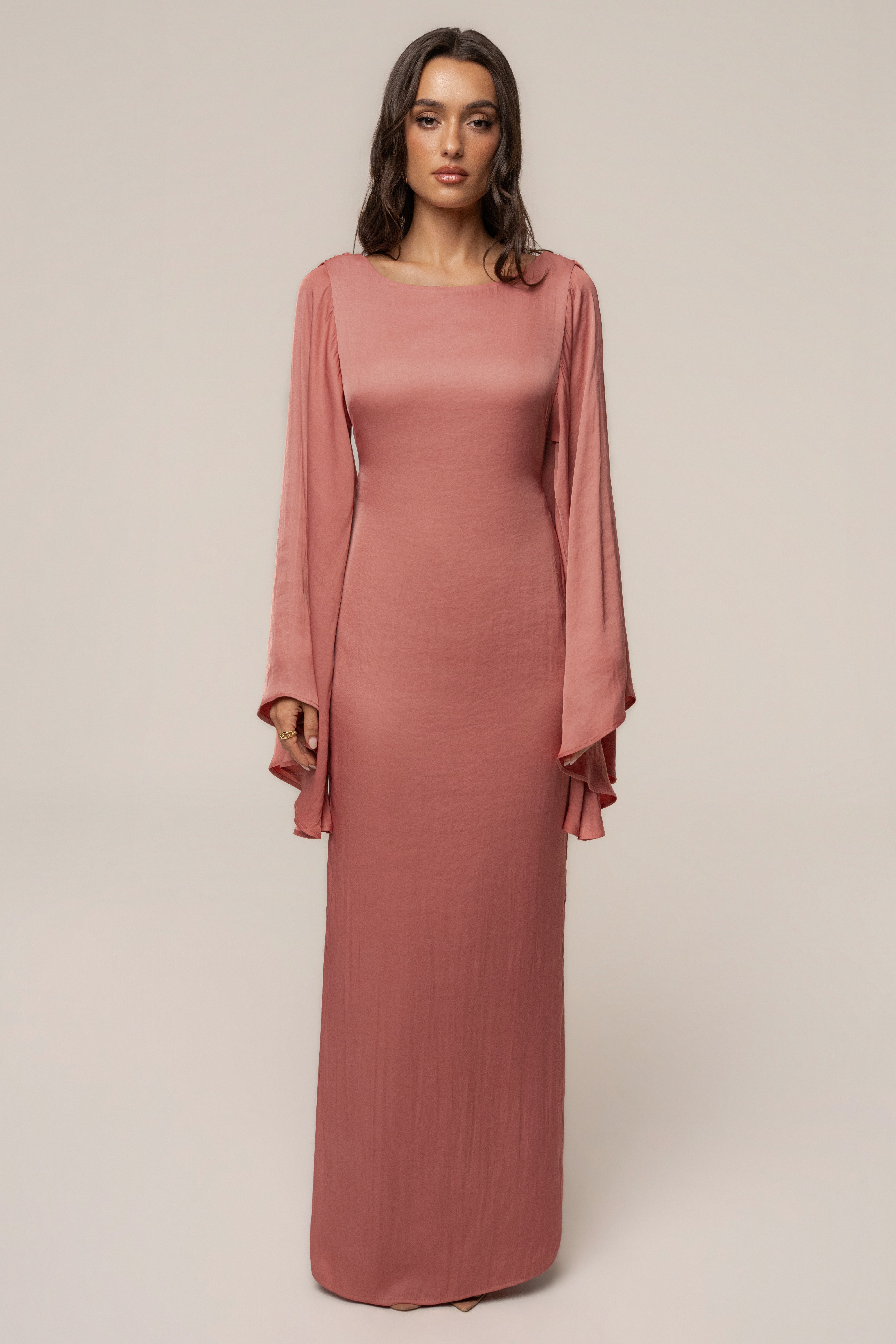 Pink peach soft current maxi dress by JLUXLABEL featuring flowy fabric and elegant design suitable for summer wear.