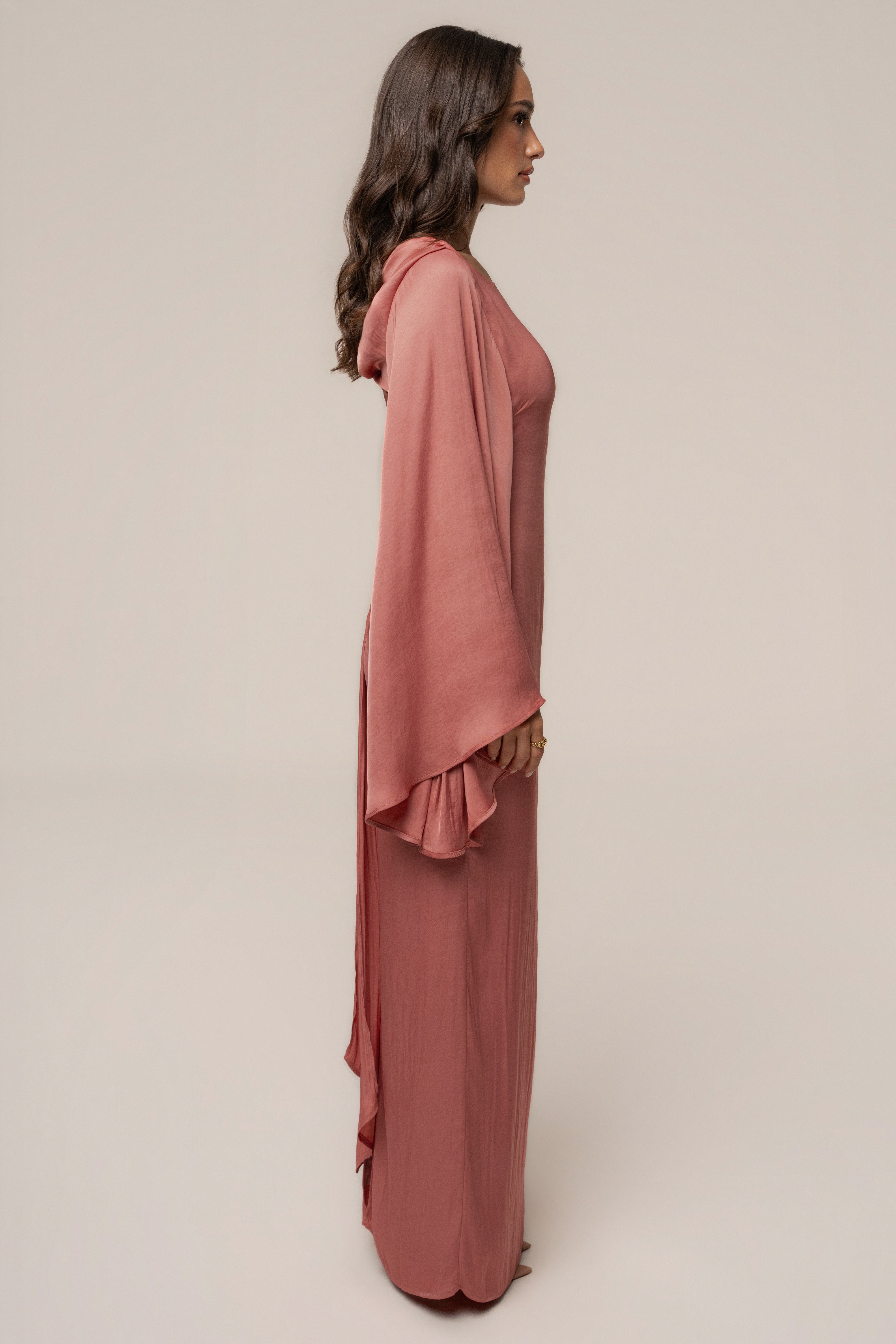 Peach soft current maxi dress by JLUXLABEL featuring a flowing silhouette and elegant design, ideal for summer occasions.
