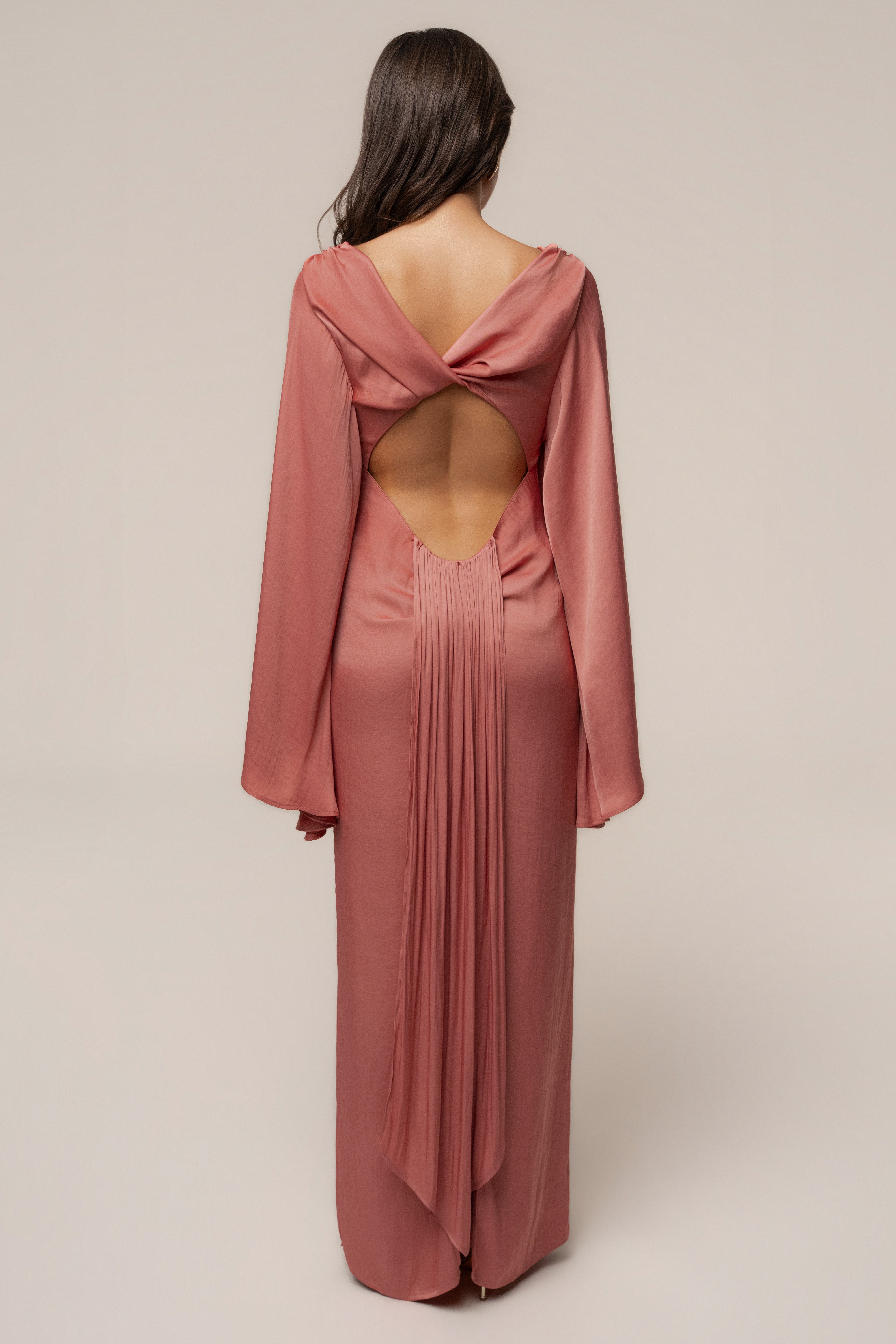 Peach soft current maxi dress by JLUXLABEL featuring flowing fabric and a relaxed fit, perfect for casual or summer wear.