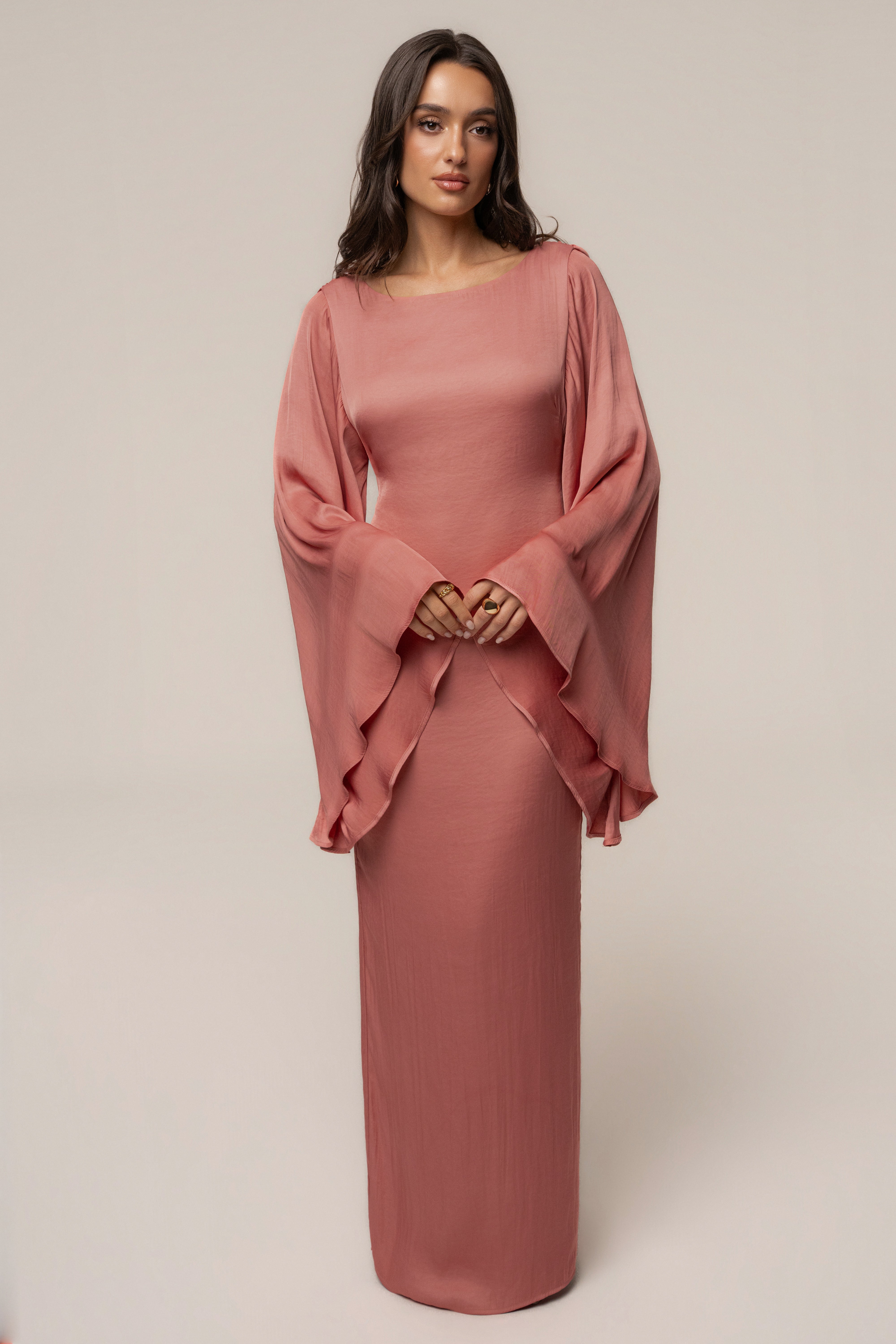 Peach soft maxi dress by JLUXLABEL featuring a flowing silhouette and elegant design, perfect for summer or special occasions.