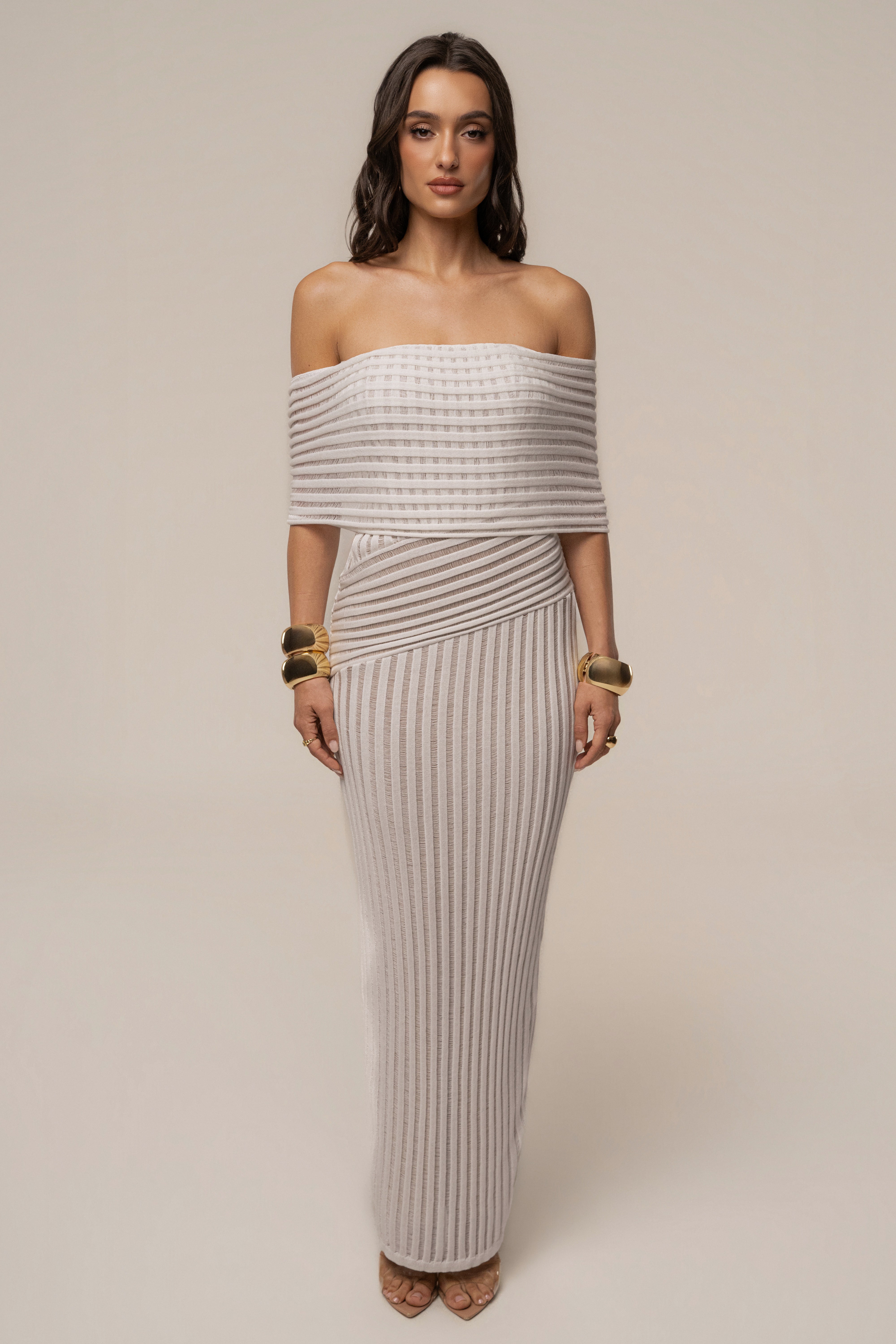 Ivory Midnight Siren Maxi Dress by JLUXLABEL featuring a flowing silhouette and elegant design, perfect for formal occasions.