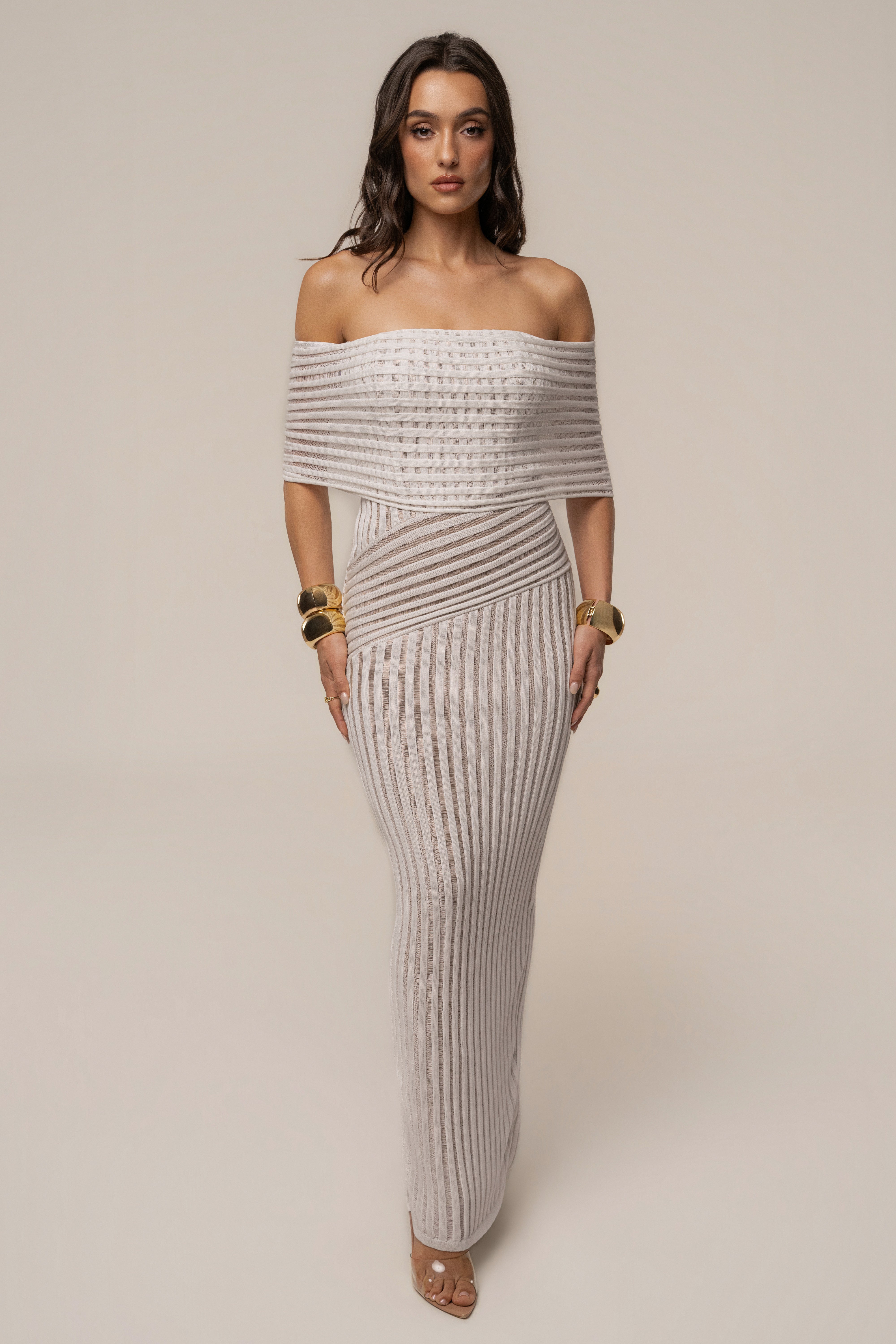 Ivory Midnight Siren Maxi Dress by JLUXLABEL, flowing dress with elegant design, perfect for formal occasions.