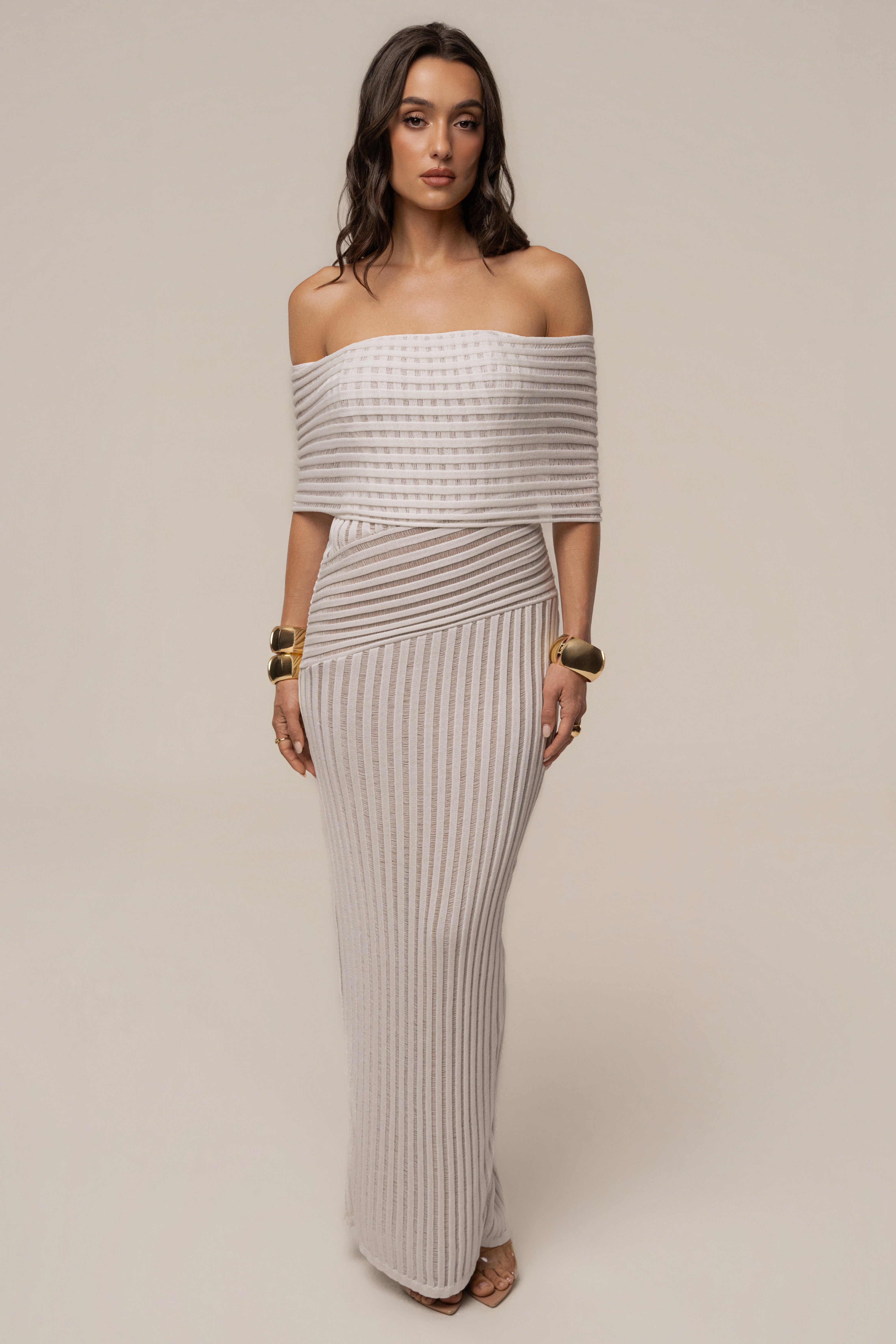 Ivory Midnight Siren Maxi Dress by JLUXLABEL featuring flowing fabric and elegant design, perfect for formal occasions.