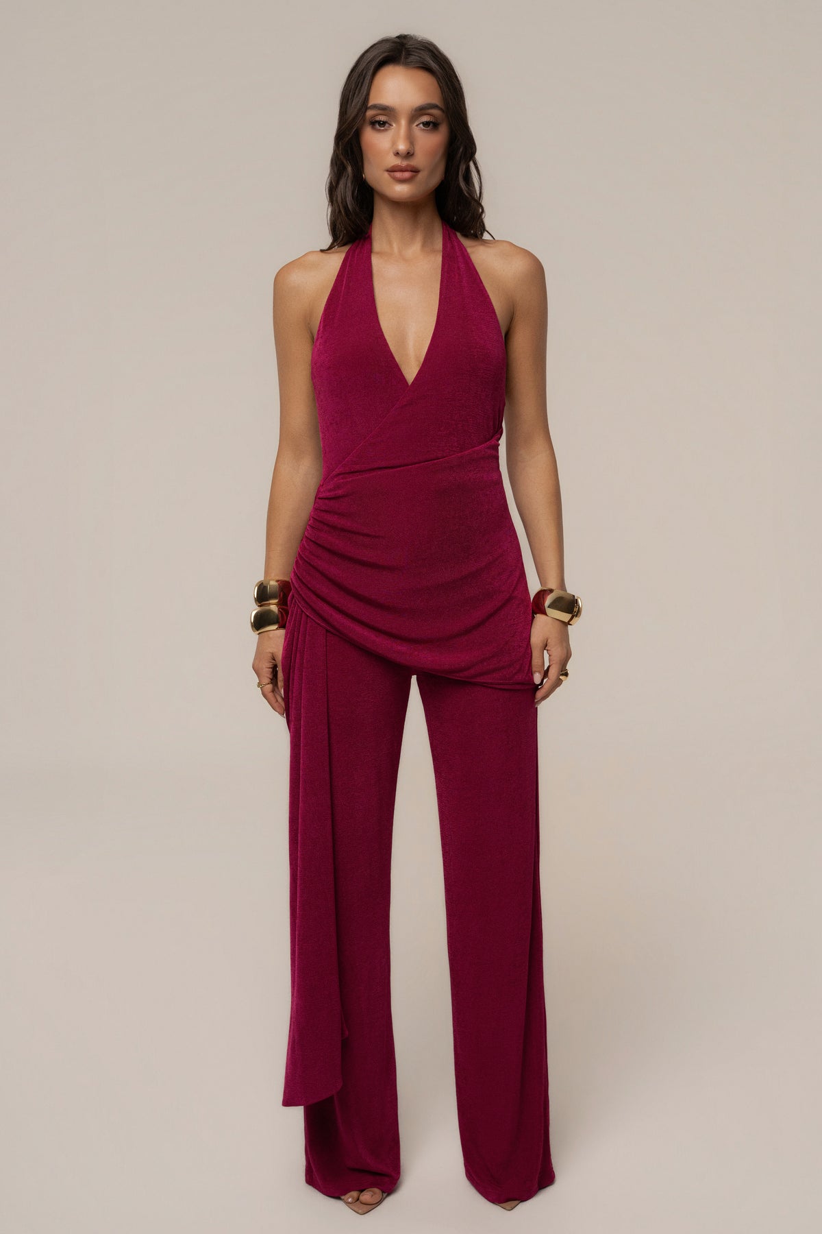 Fuchsia Rustic Charm Halter Jumpsuit - JLUXLABEL