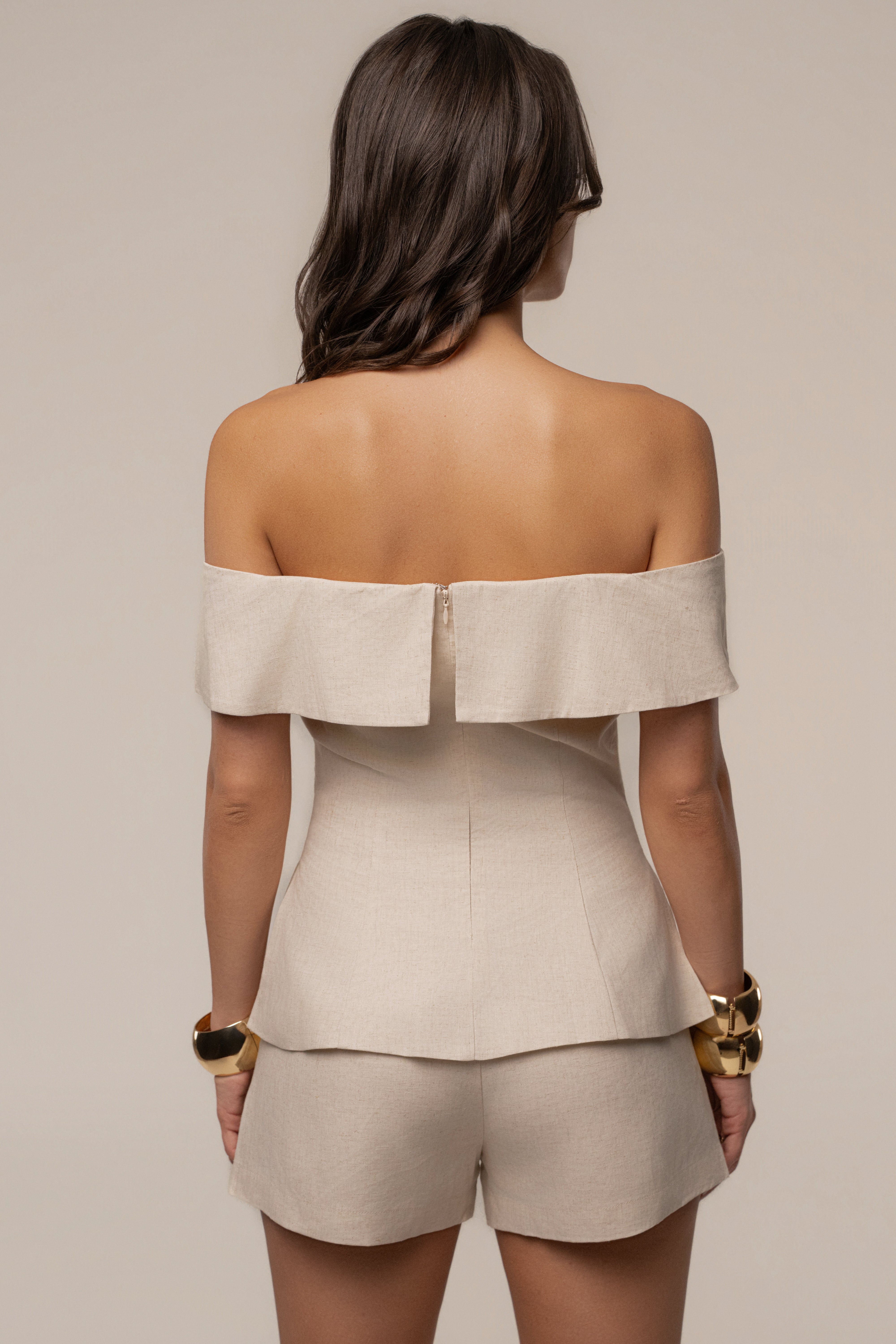 Natural soft poise short set by JLUXLABEL, featuring a comfortable, stylish matching top and shorts laid out on a neutral background.