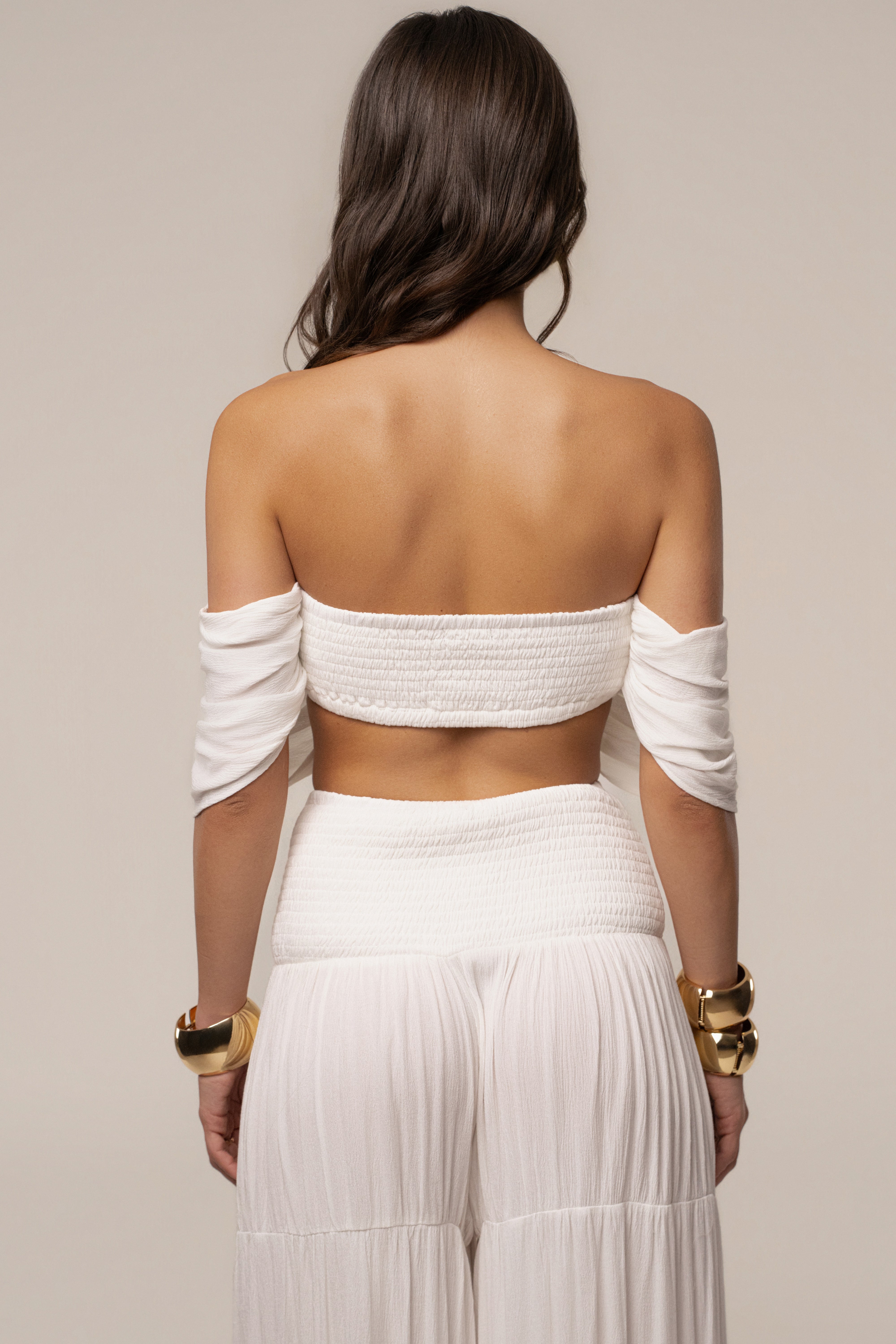 Ivory Hidden Gems Tier Pant Set by JLUXLABEL featuring layered tiered pants and matching top, stylish and comfortable women's set.