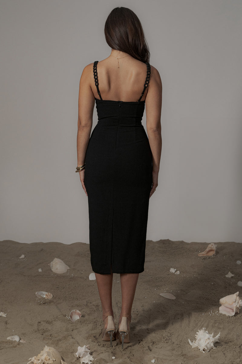 Black Secret Hideout Linen Dress