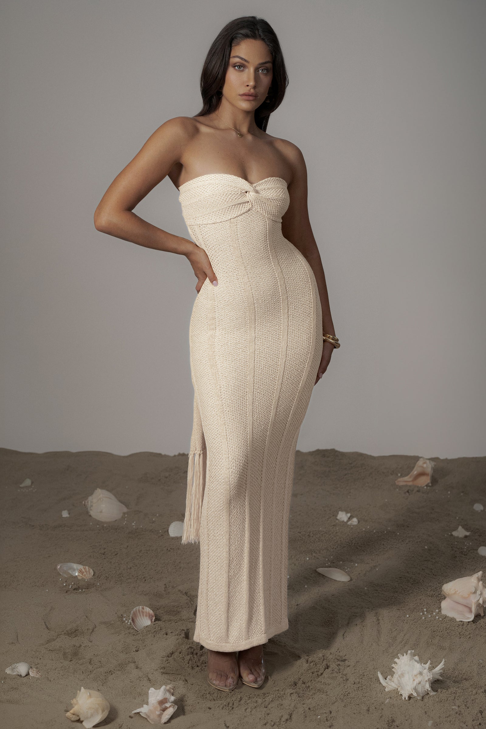 White fashion strapless maxi