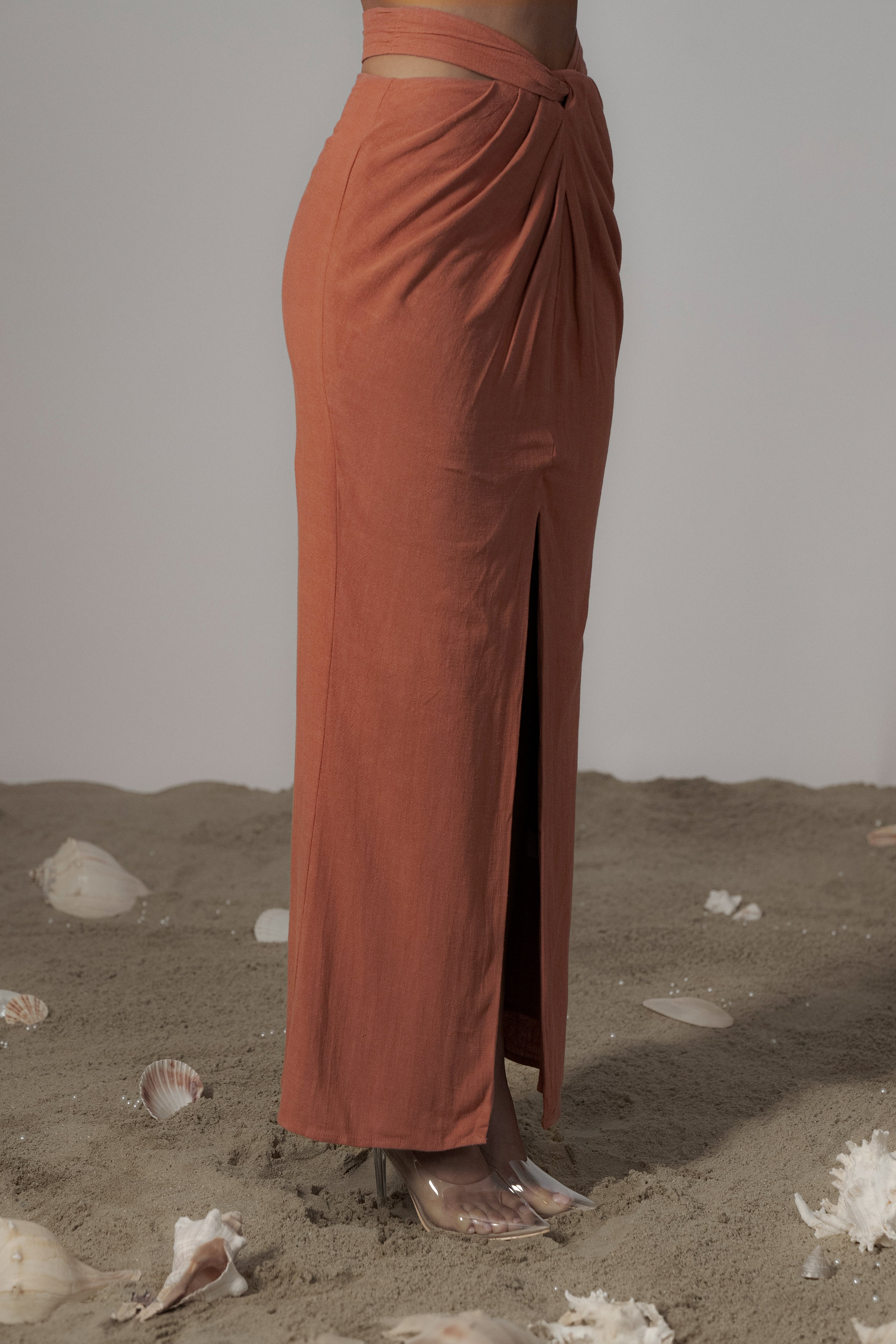 Terra Cotta Dreamland Linen Skirt - JLUXLABEL