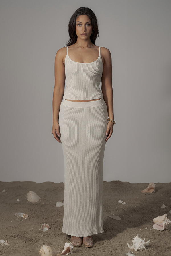 Champagne Serena Ribbed Skirt Set - JLUXLABEL