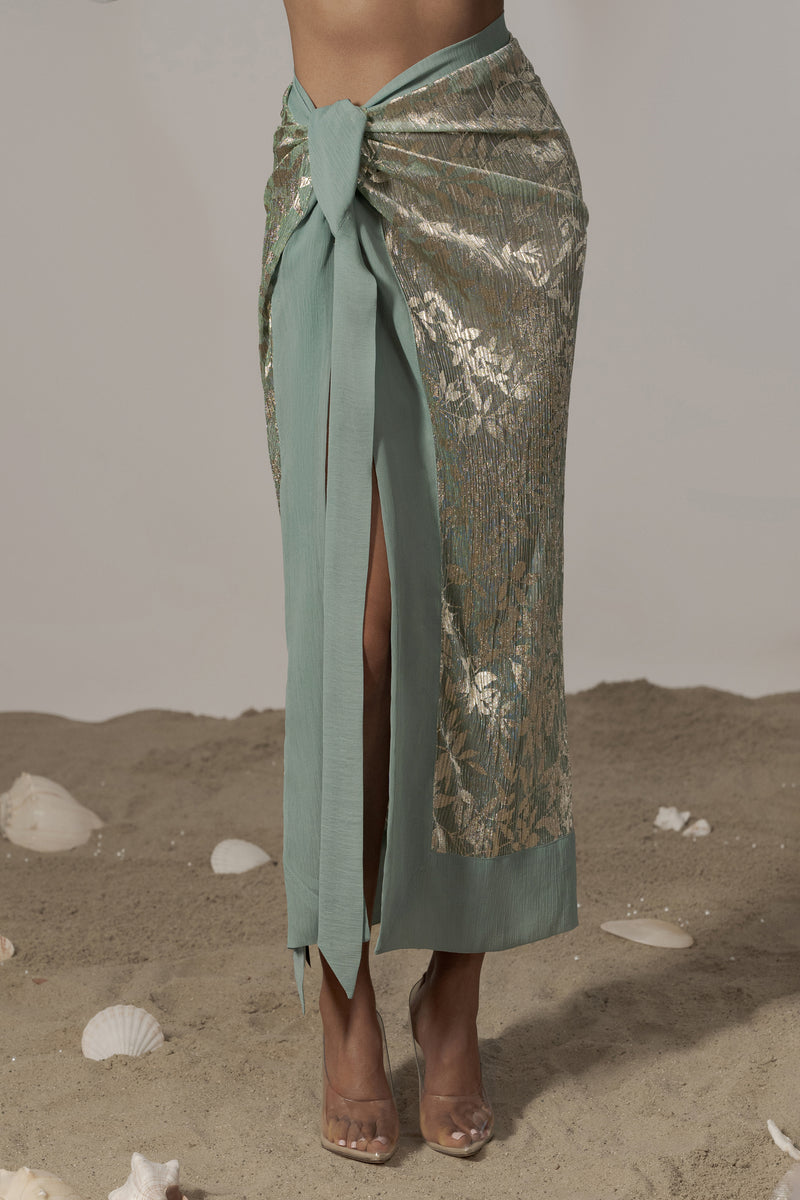 Sage Positano Printed Sarong Skirt