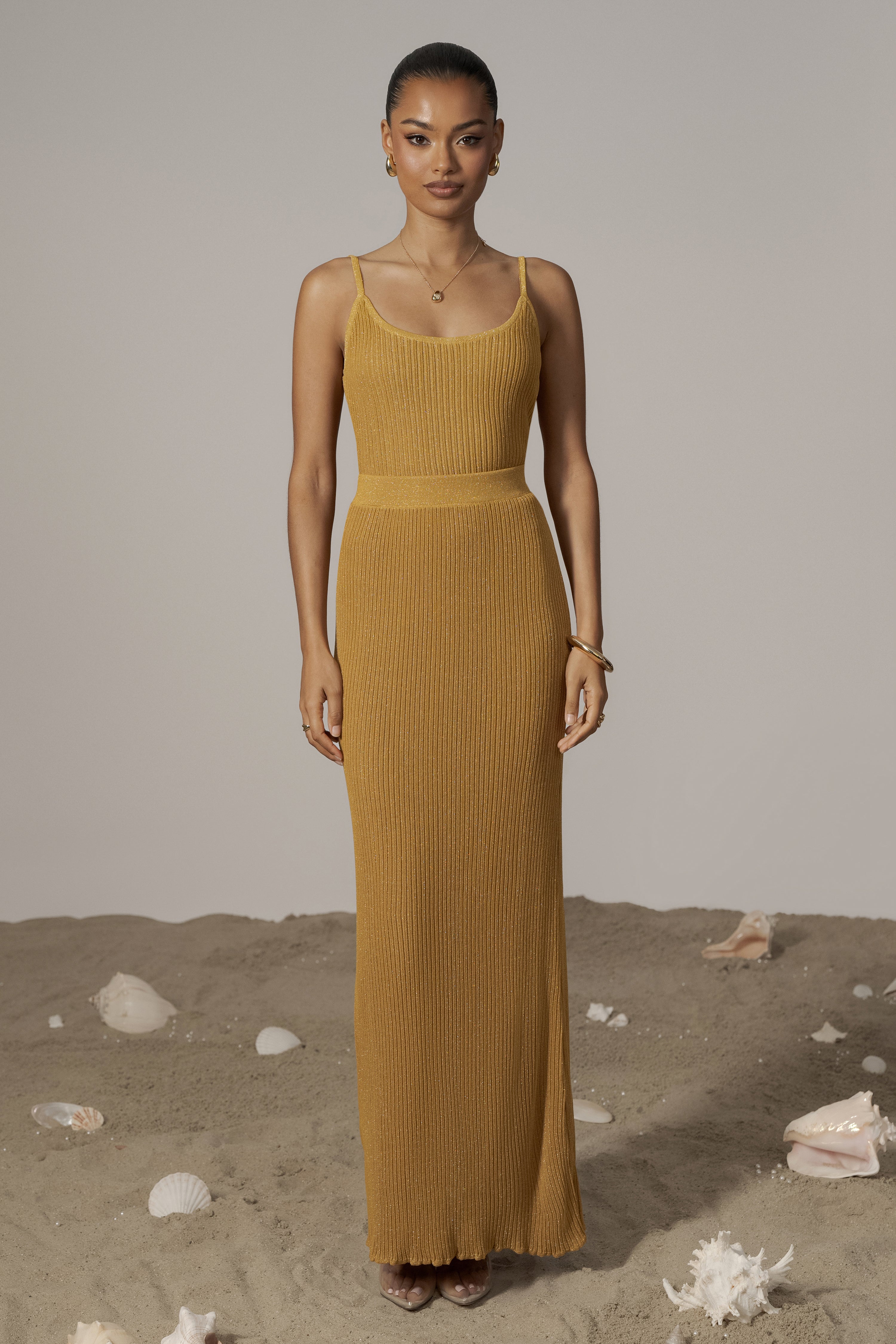 Mustard Serena Ribbed Skirt Set - JLUXLABEL