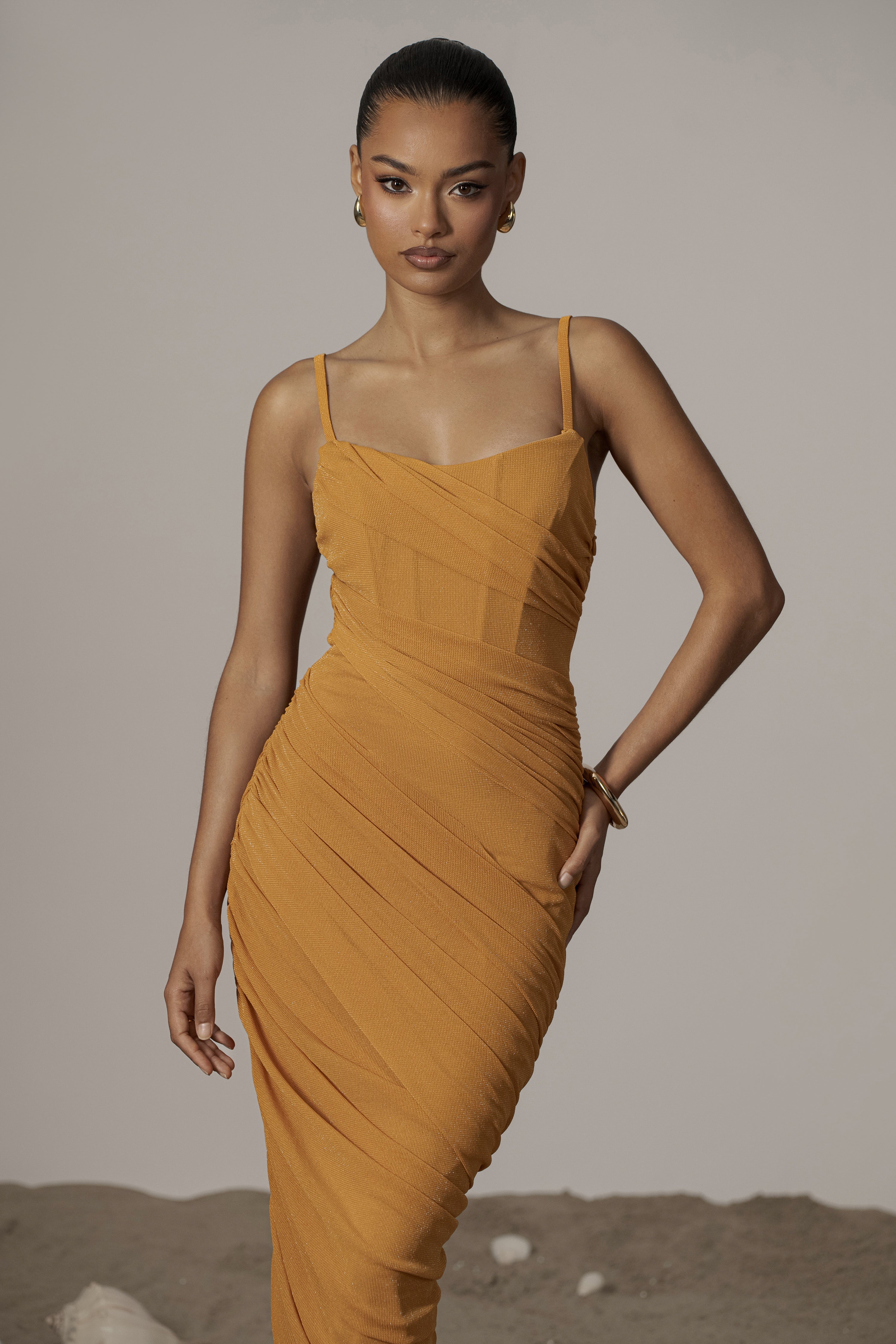 Yellow Catalina Lurex Knit Maxi Dress - JLUXLABEL