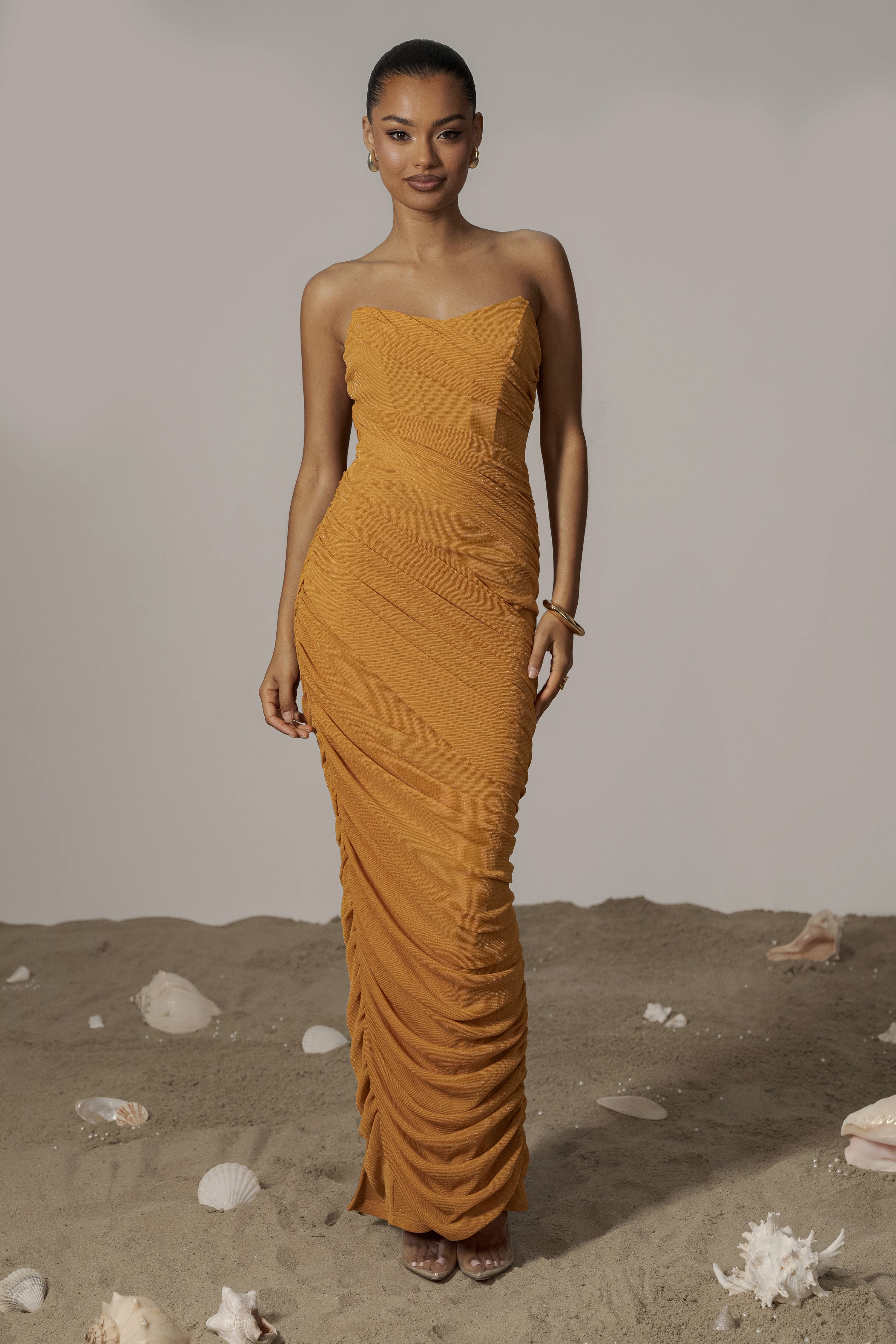 Yellow Catalina Lurex Knit Maxi Dress - JLUXLABEL