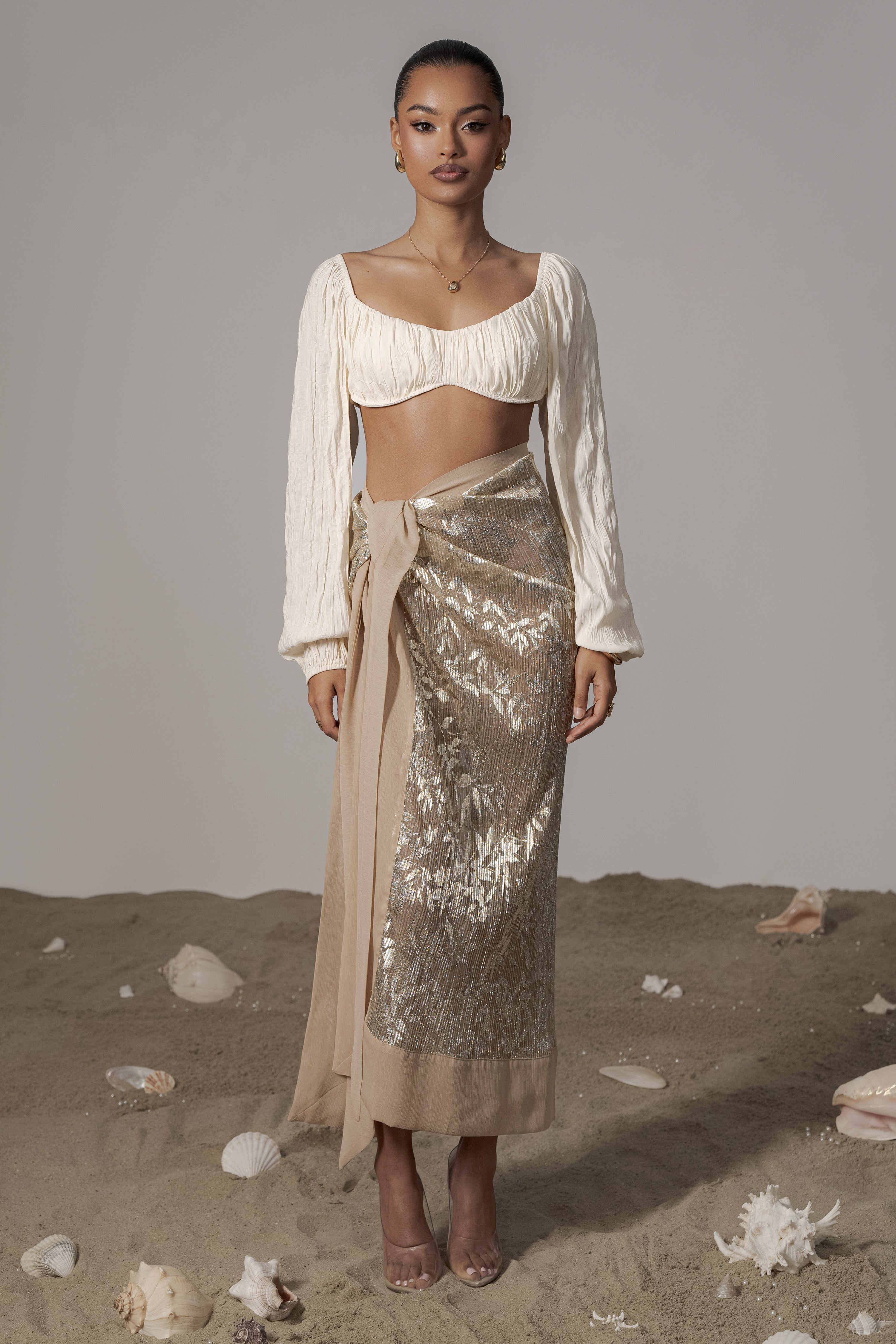 Gold Positano Printed Sarong Skirt - JLUXLABEL