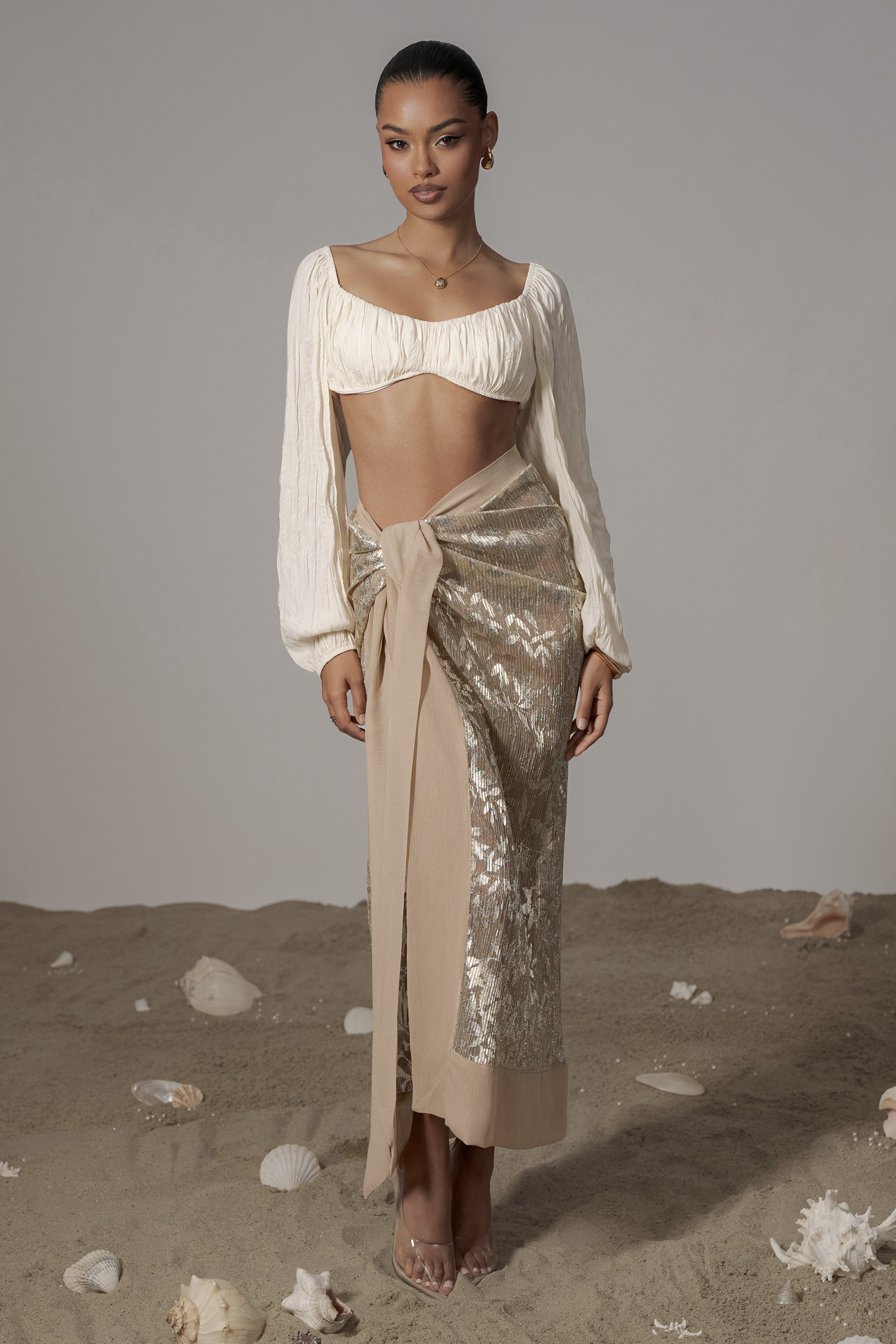 Gold Positano Printed Sarong Skirt - JLUXLABEL