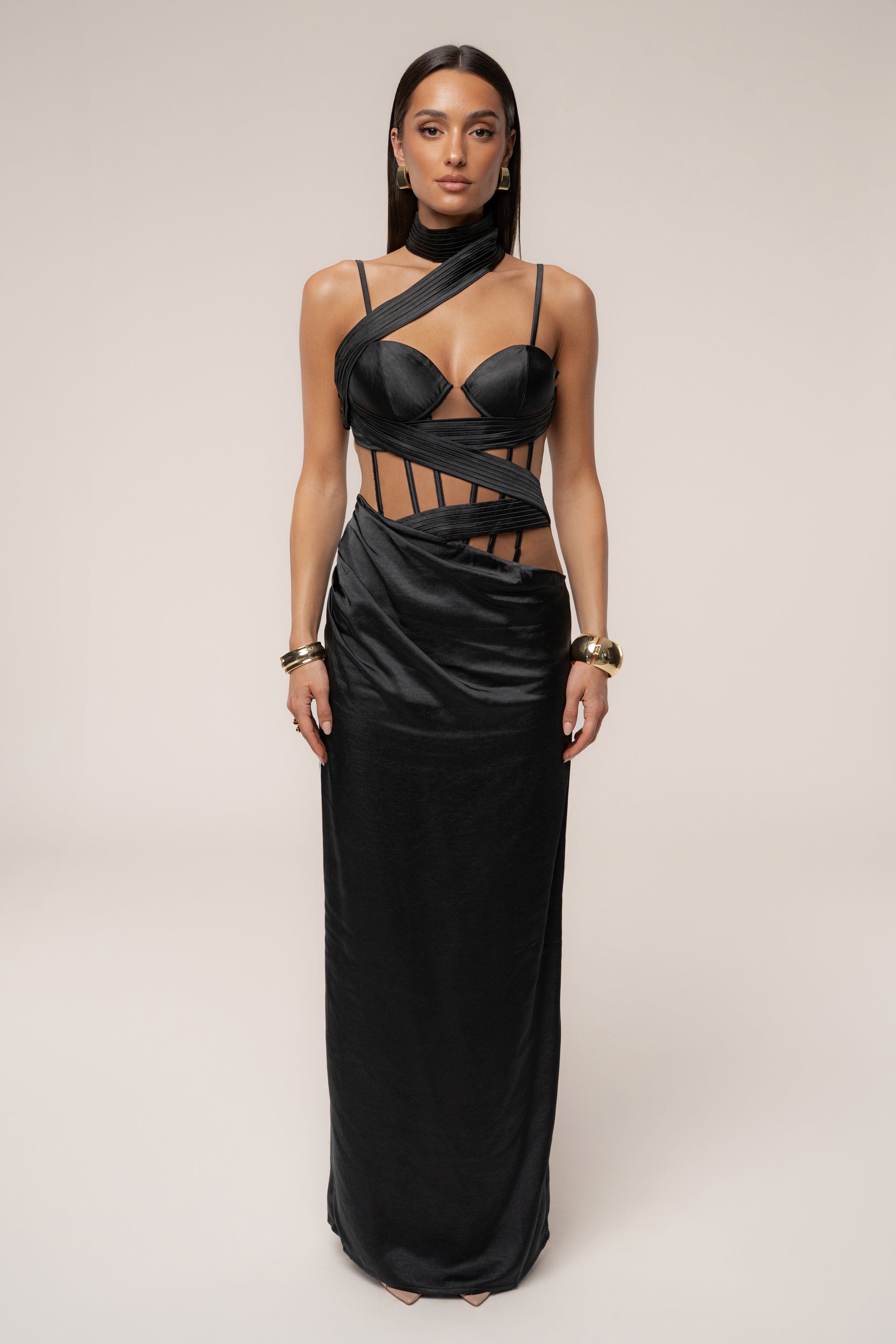 Jluxlabel | Black Golden Hour Corset Maxi Dress