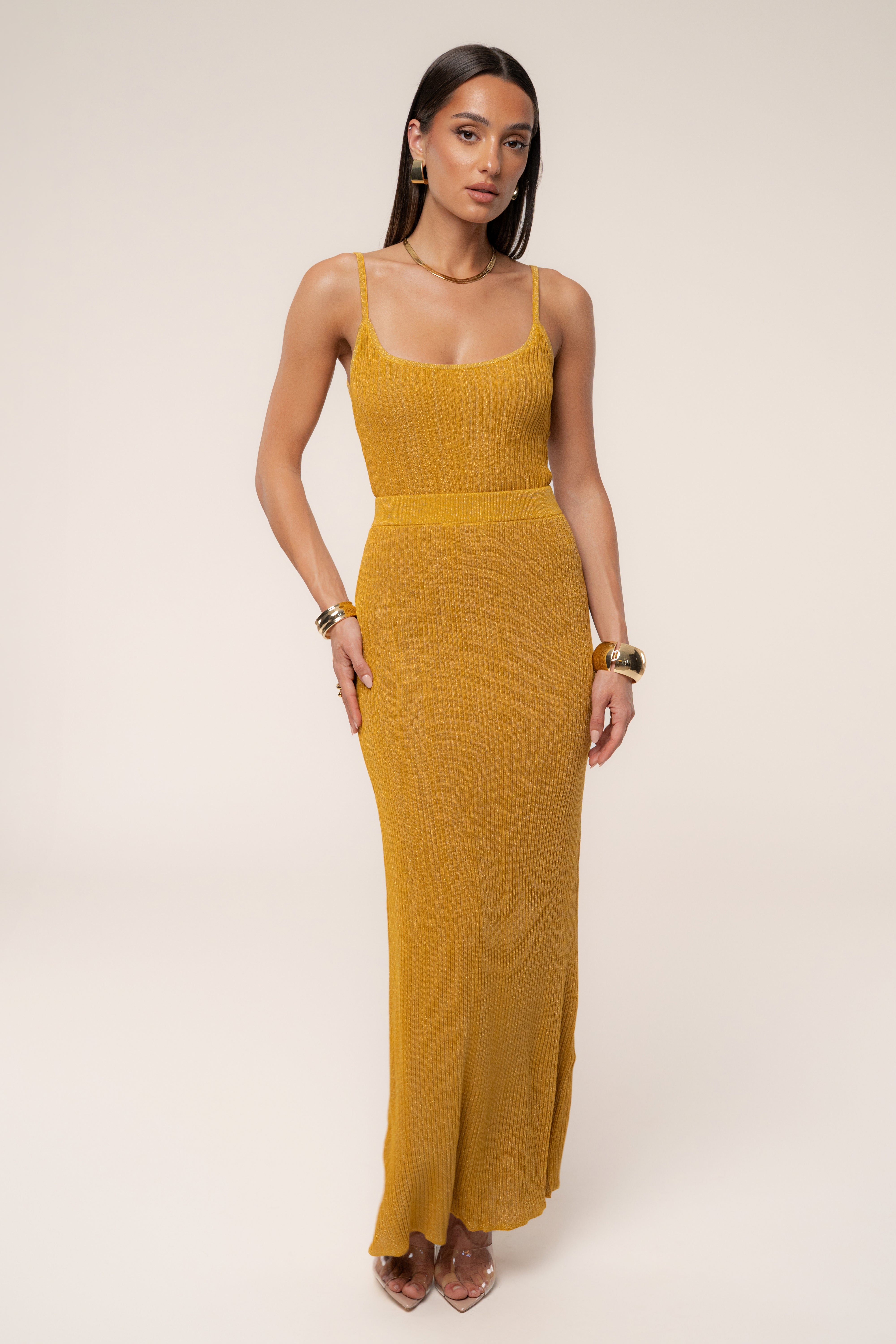 Mustard Serena Ribbed Skirt Set - JLUXLABEL