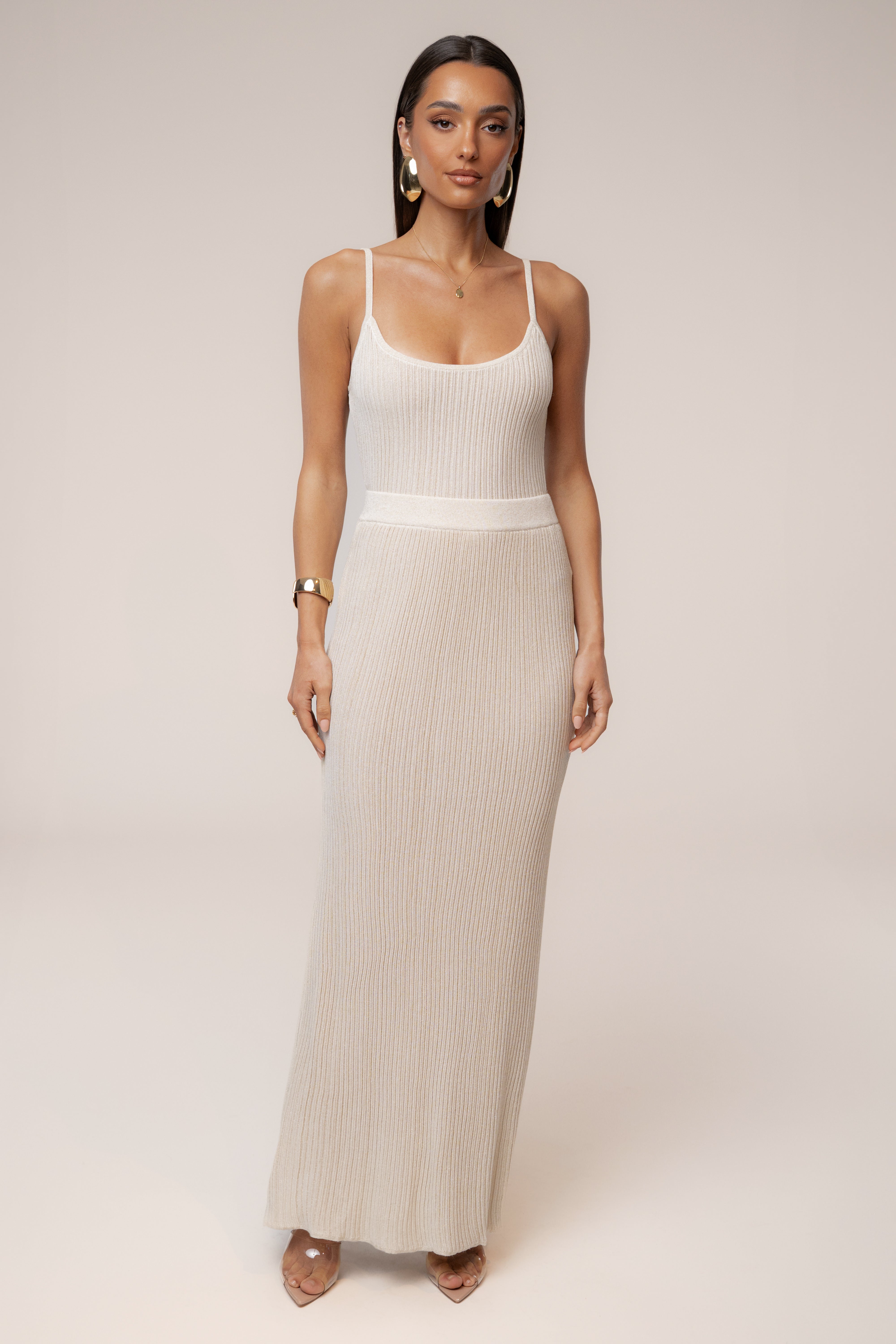 Champagne Serena Ribbed Skirt Set - JLUXLABEL