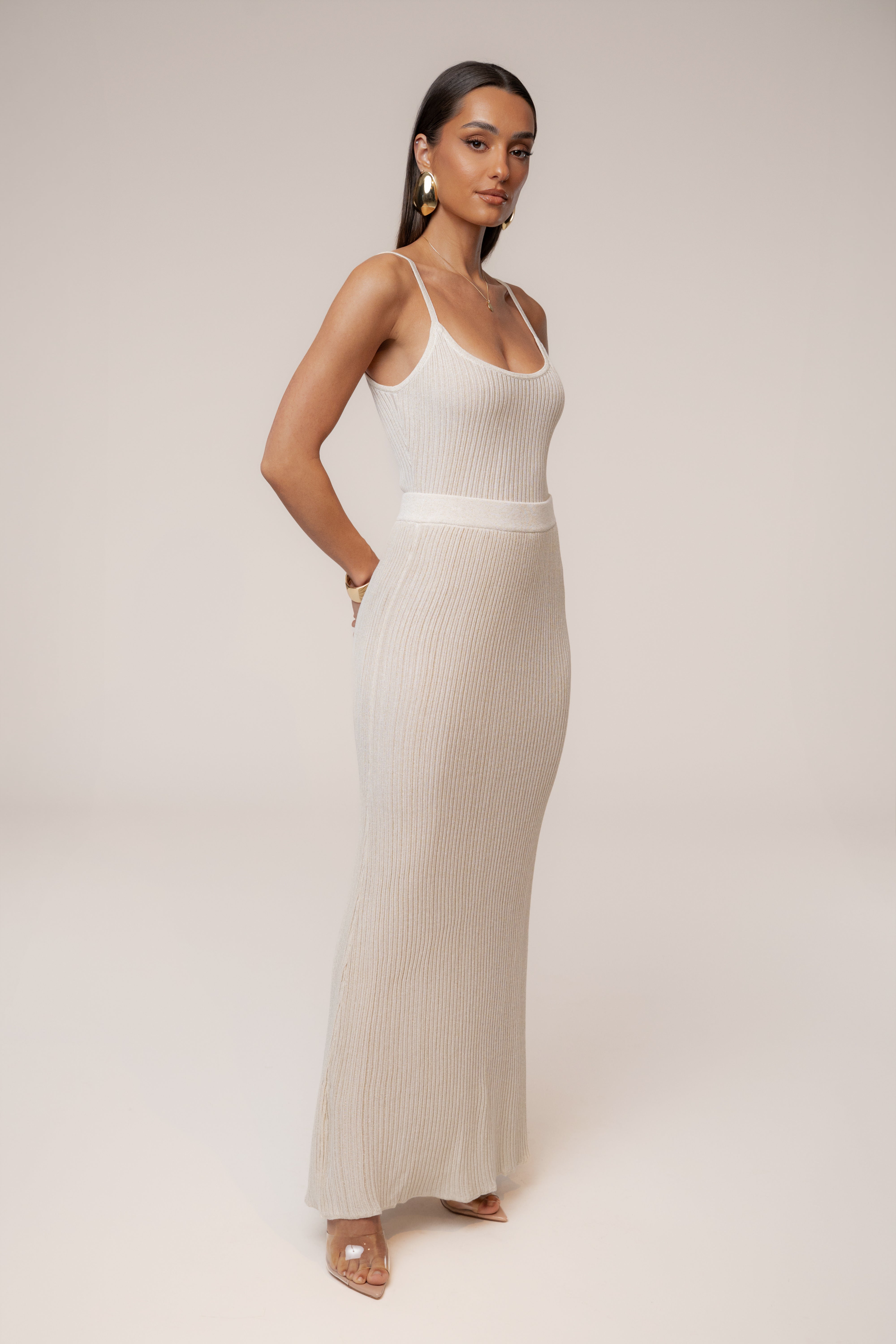 Champagne Serena Ribbed Skirt Set - JLUXLABEL
