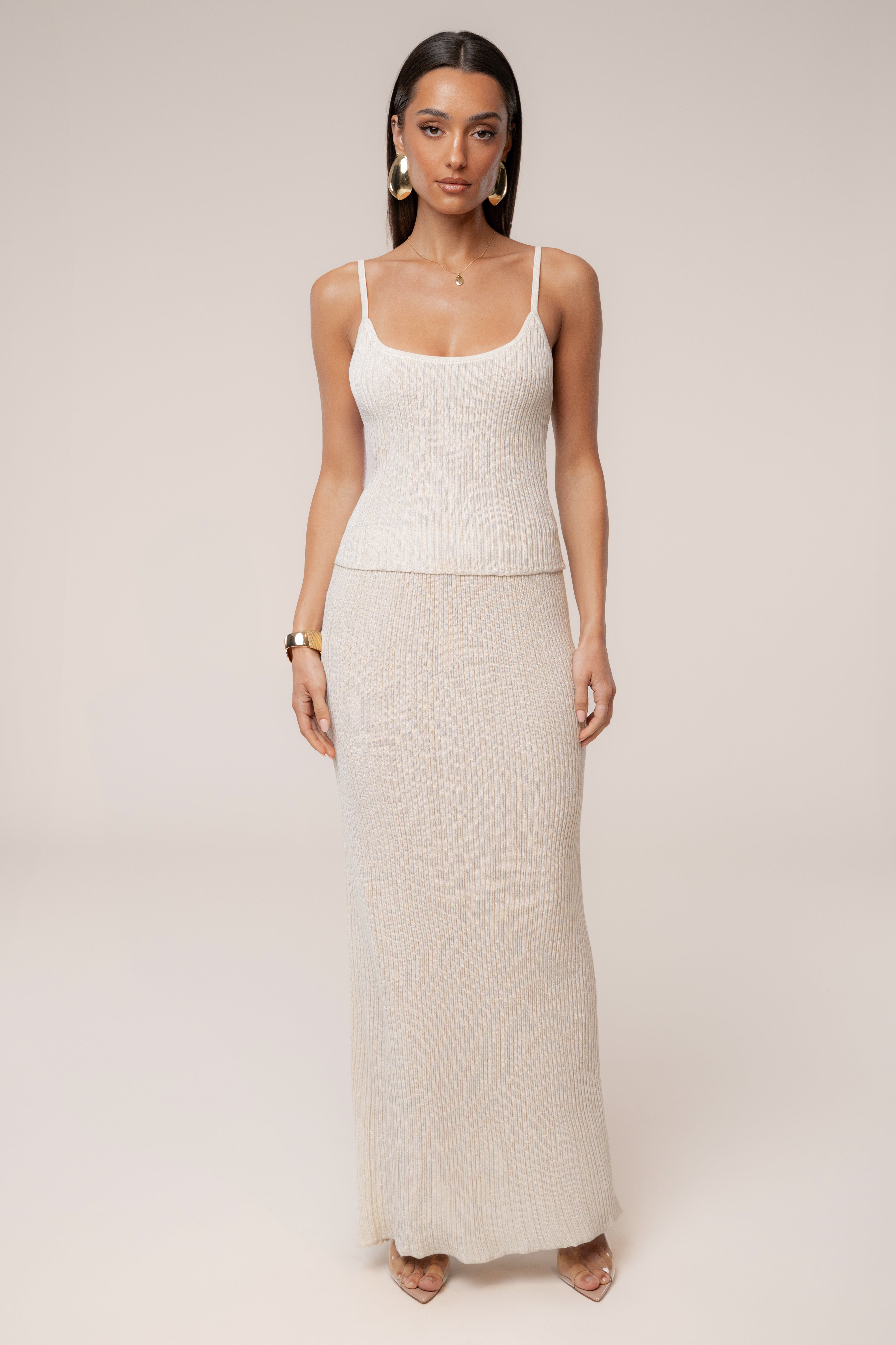 Champagne Serena Ribbed Skirt Set - JLUXLABEL