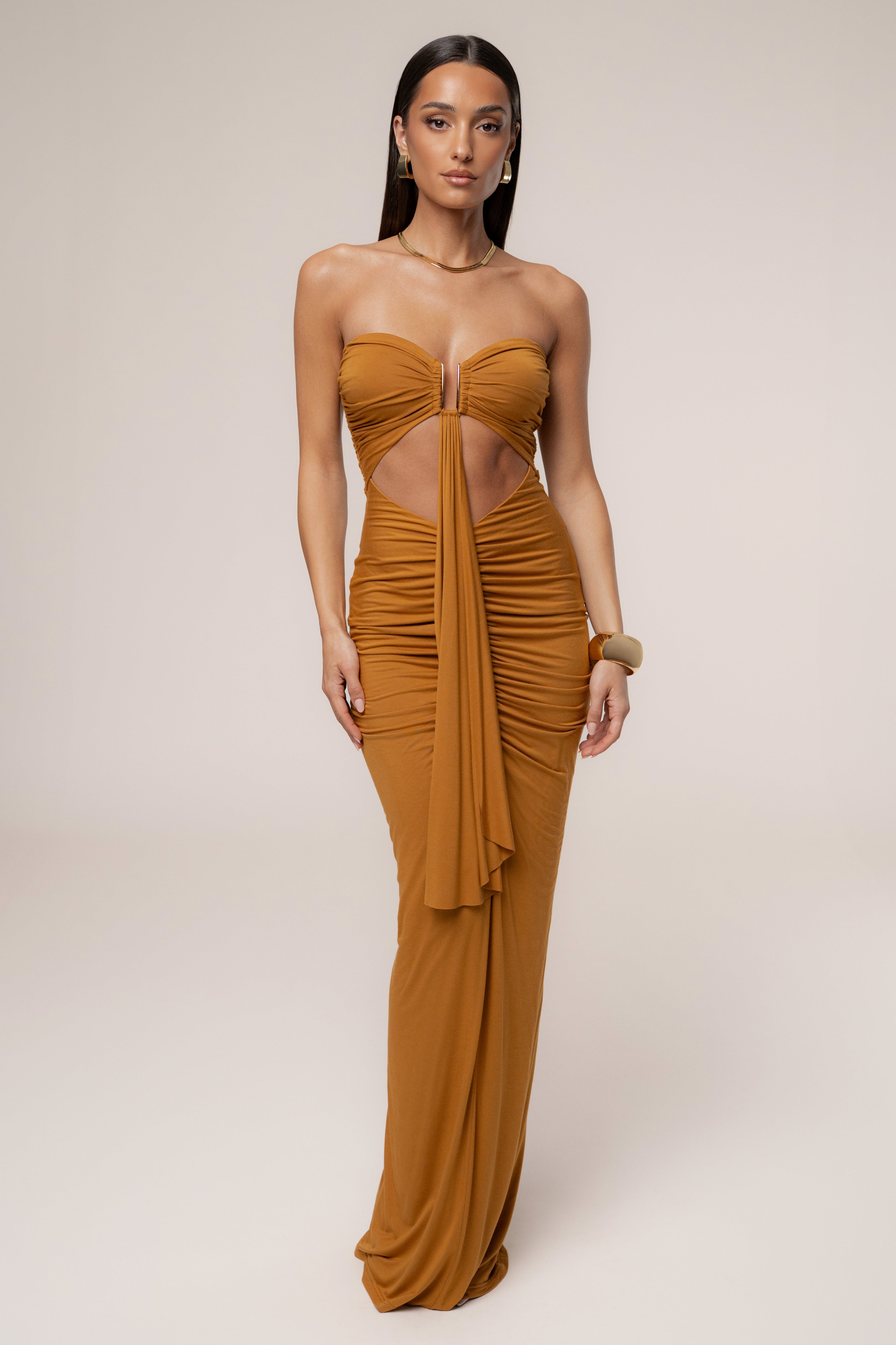 Bronze Atlantis Drape Maxi Dress - JLUXLABEL