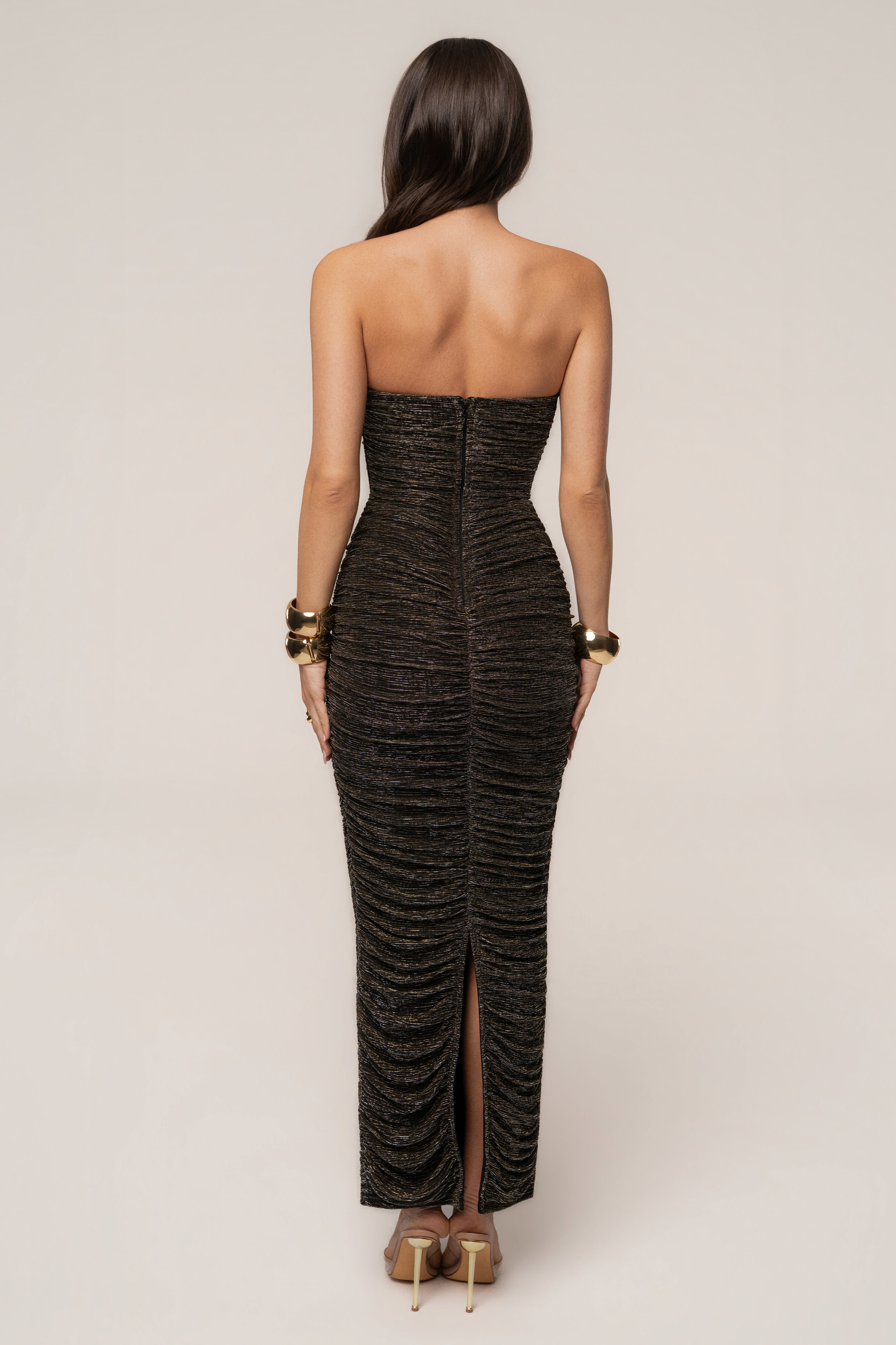 Black/Gold Metallic Mesh Maxi Dress