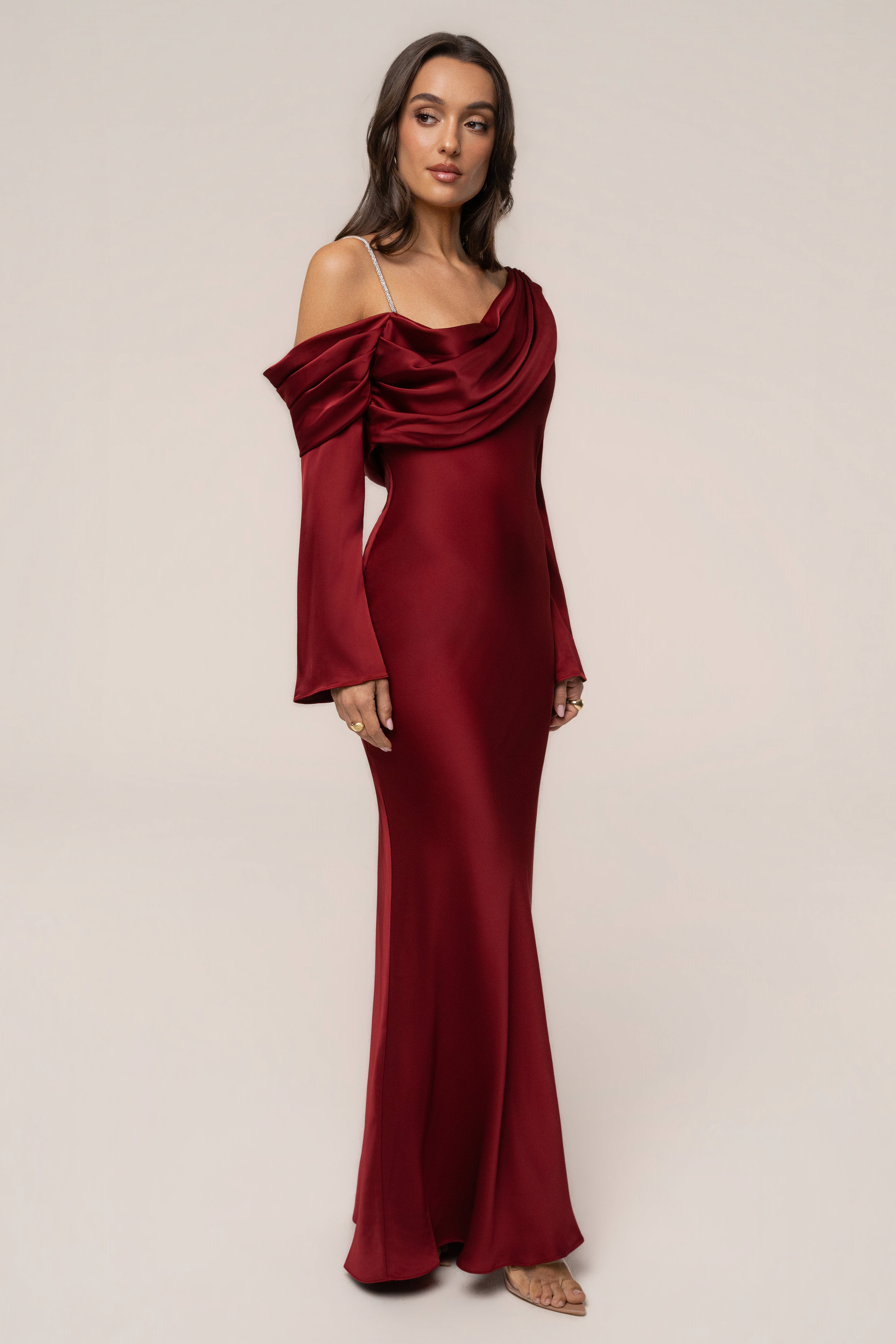 Red One And Only satin dress by JLUXLABEL, showcasing a stylish sleeveless design with a fitted silhouette.