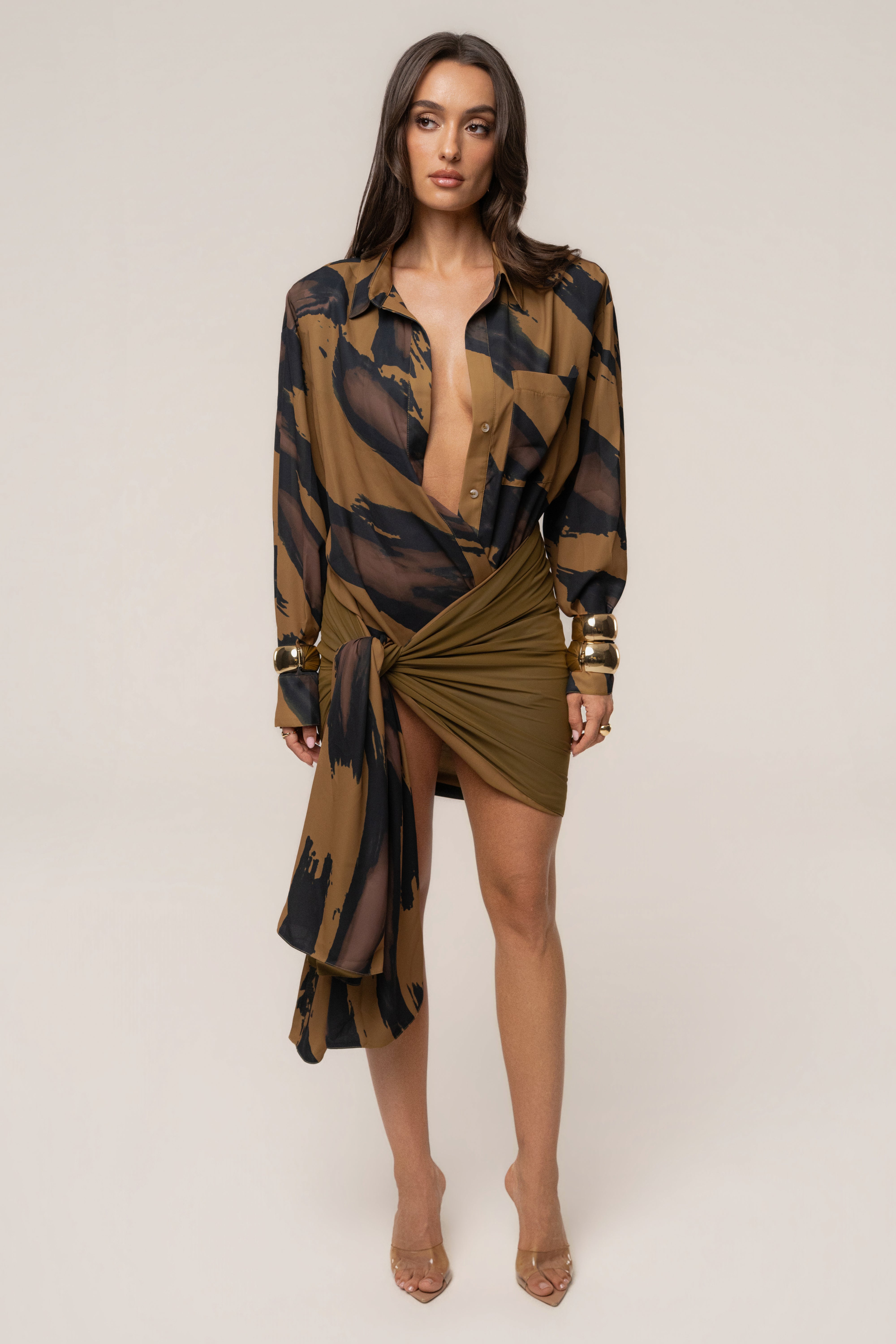 Gold Dusk Shadow Safari scarf by JLUXLABEL featuring a stylish patterned fabric accessory for fashion and travel outfits.
