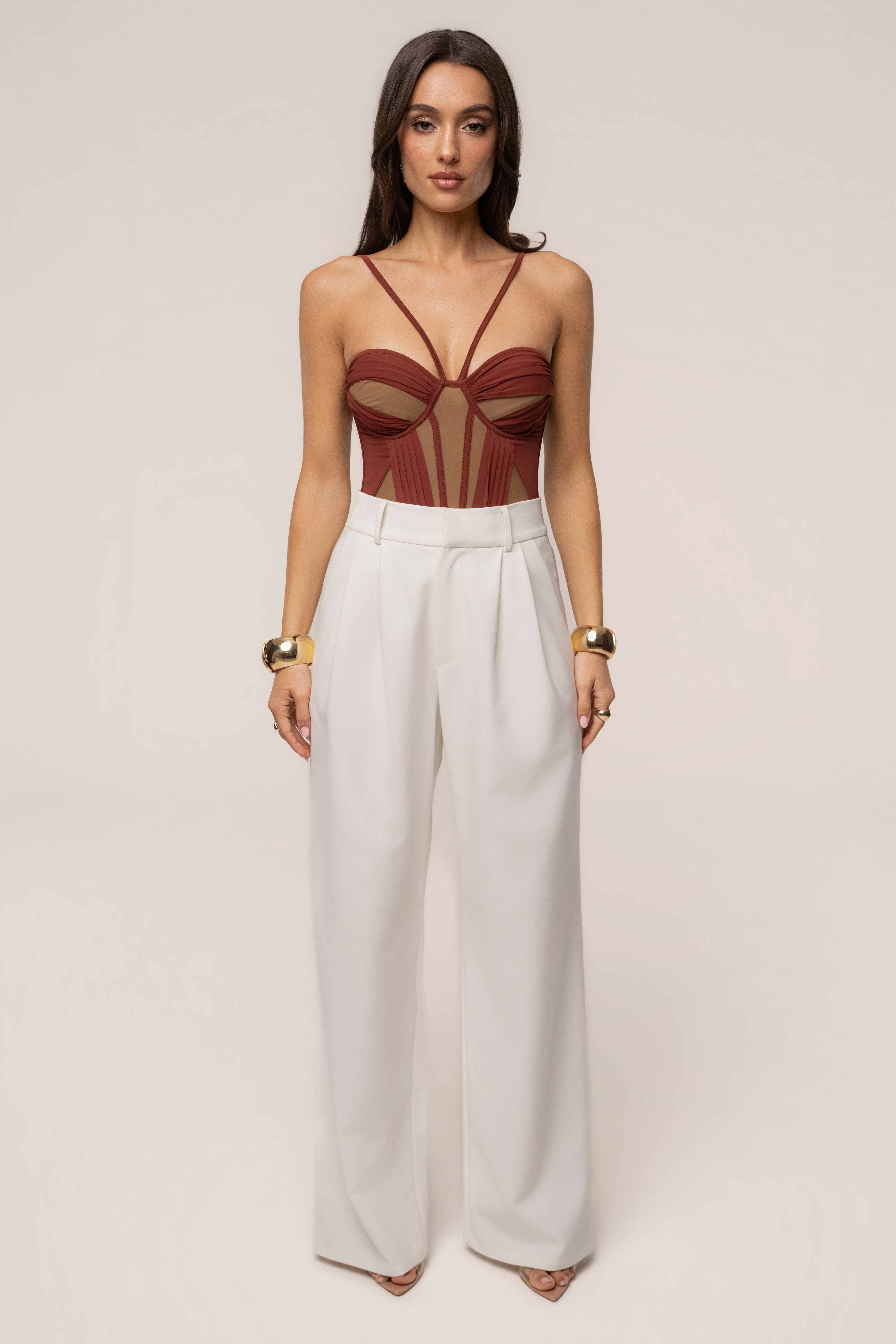 Maroon Illusion Contrast Bodysuit