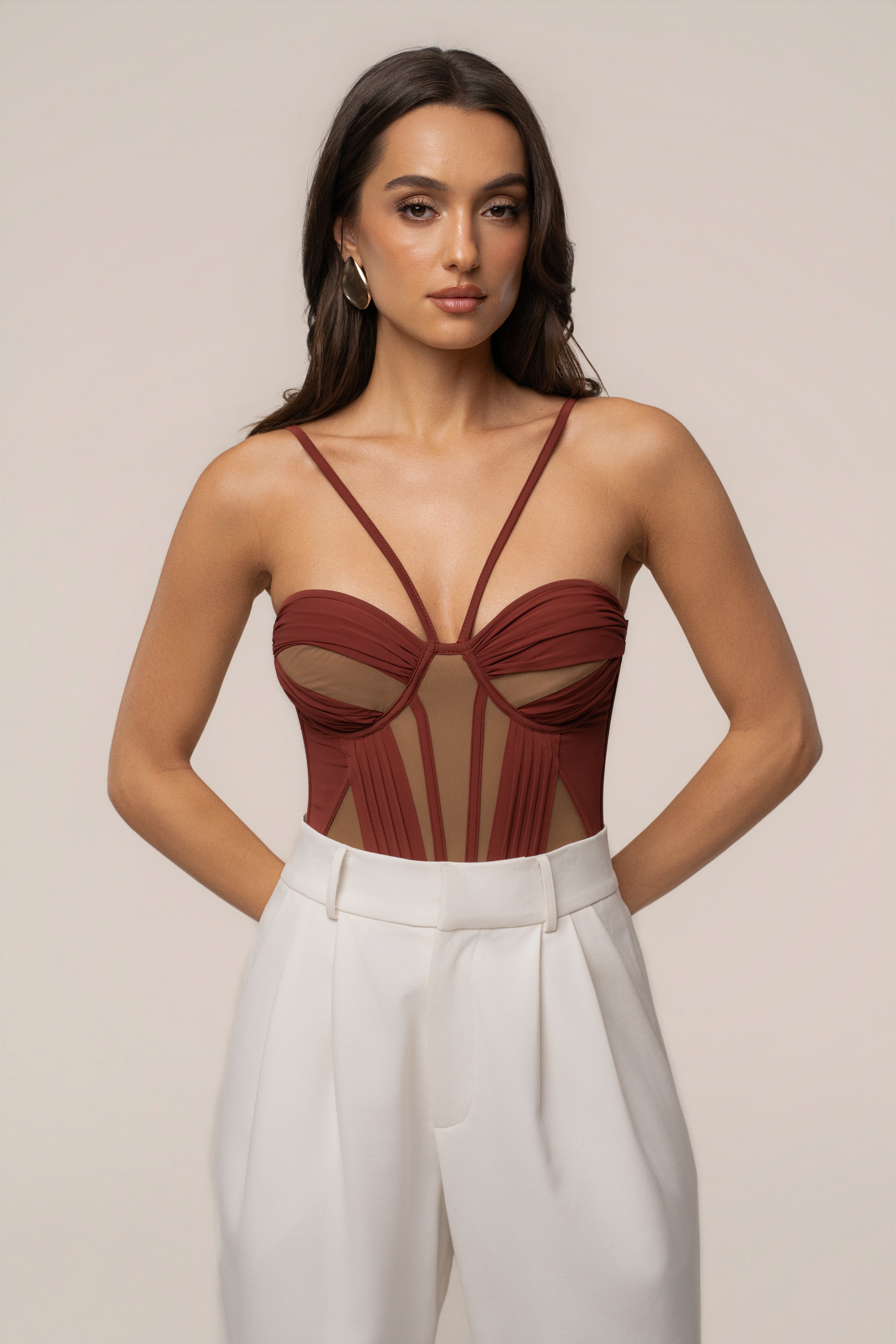 Maroon Illusion Contrast Bodysuit
