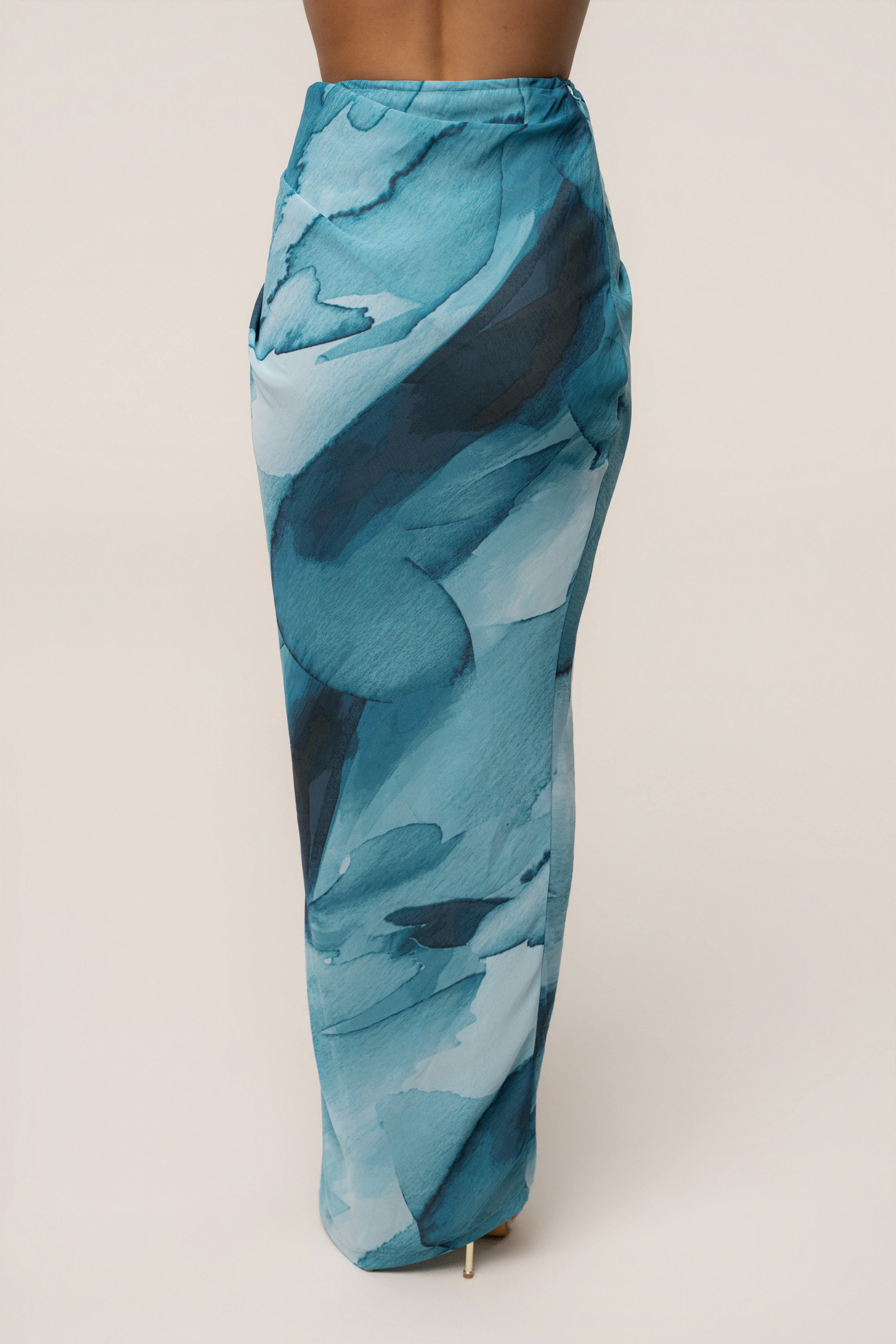 Blue abstract printed skirt by JLUXLABEL featuring a stylish, flowy design perfect for casual or dressy looks.