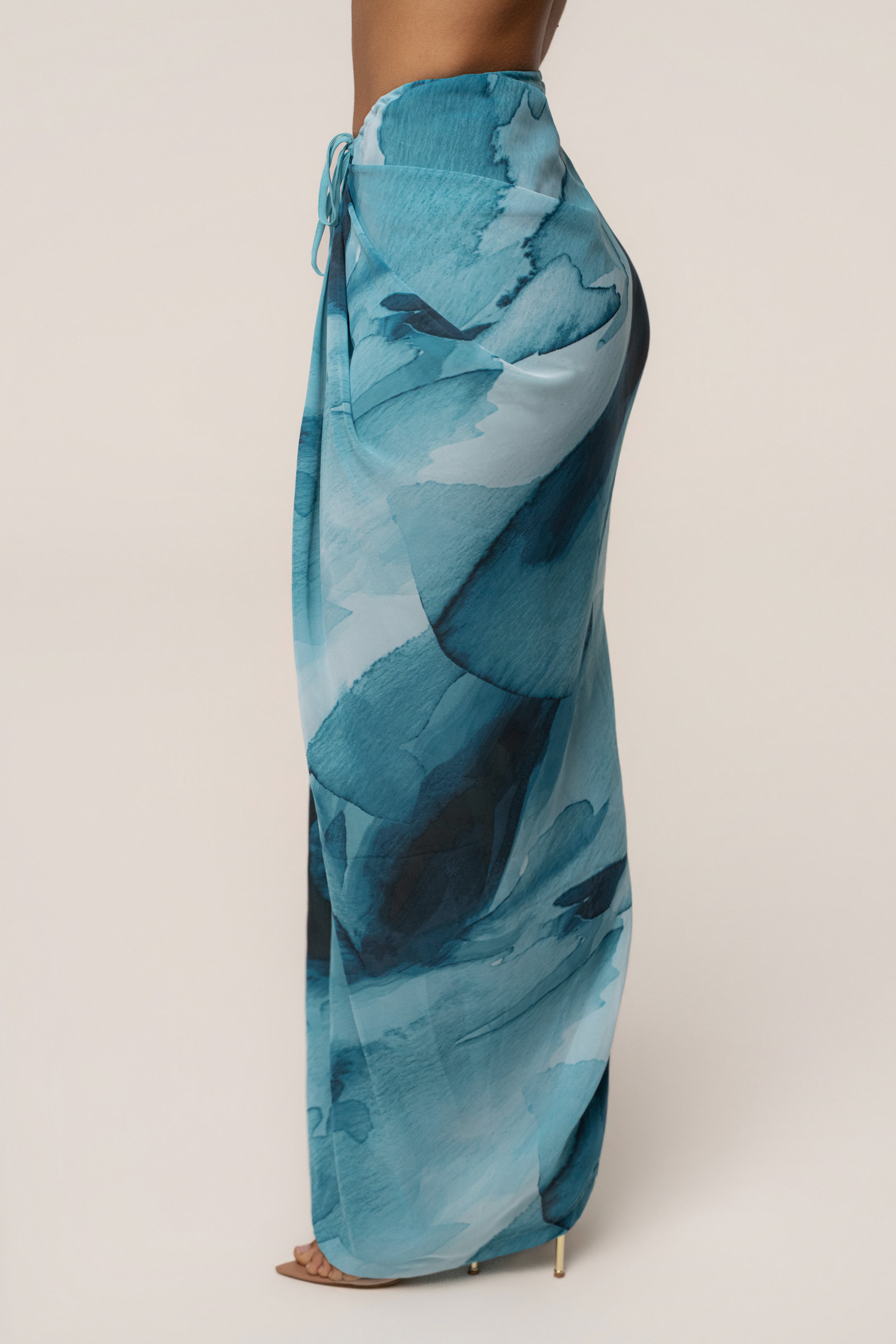 Blue abstract Noelia printed skirt by JLUXLABEL, featuring a stylish design and stylish flowy fabric in a fashionable bottom piece.