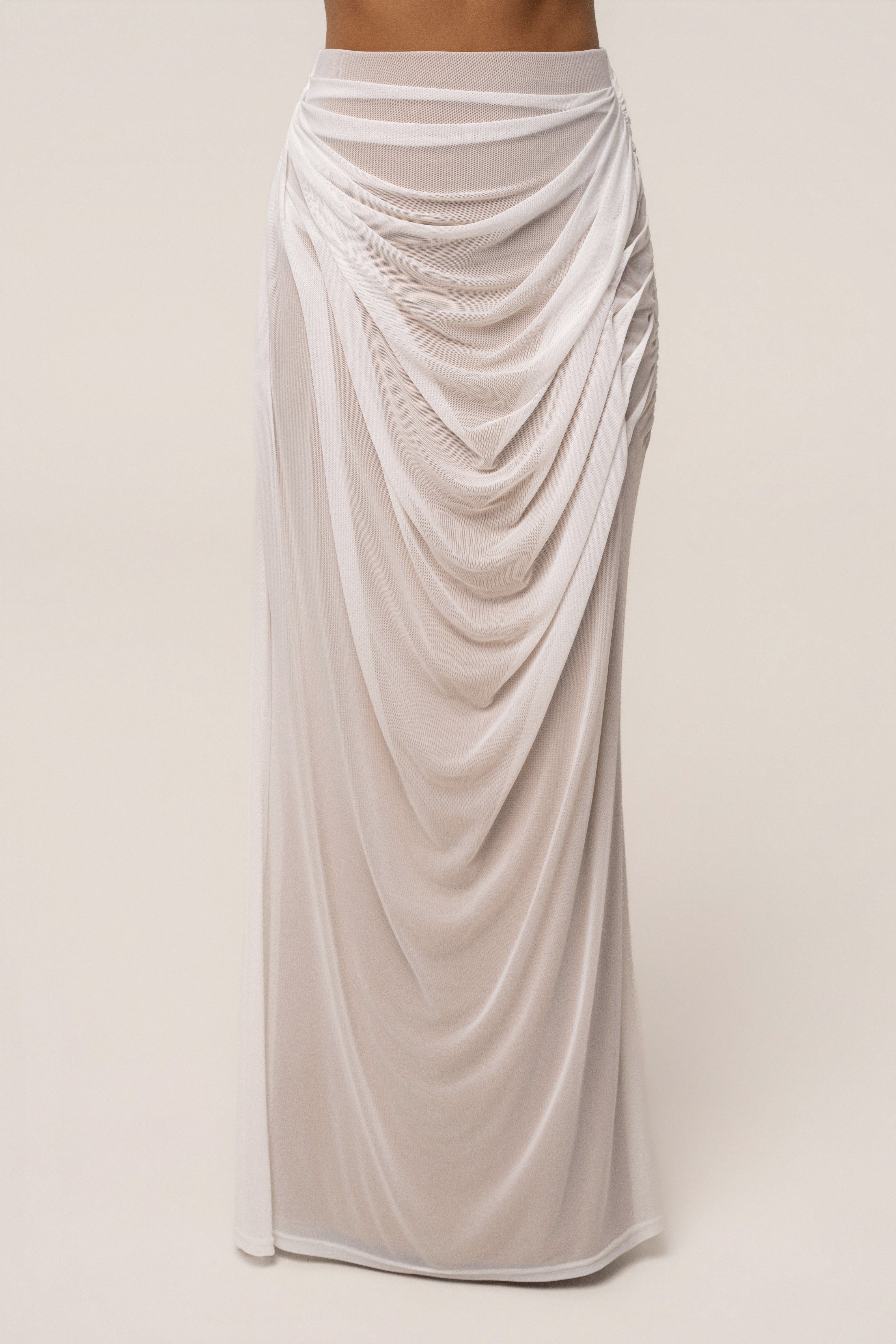 Ivory Ethereal Flow Maxi Skirt by JLUXLABEL, flowing lightweight skirt with a relaxed fit, perfect for elegant casual wear.
