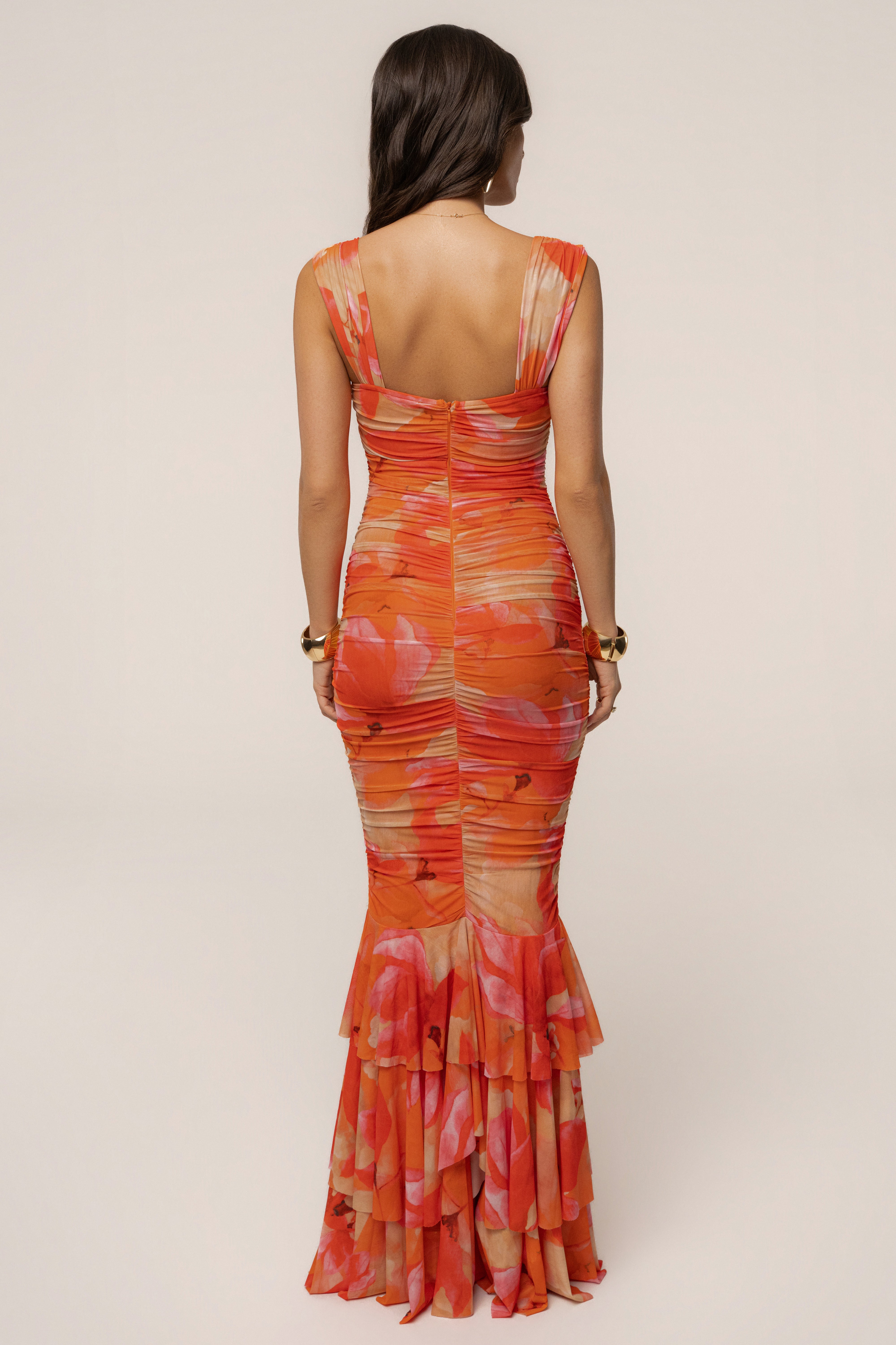 Orange Petal Radiance maxi dress by JLUXLABEL featuring flowy fabric and floral petal design, perfect for elegant summer occasions.