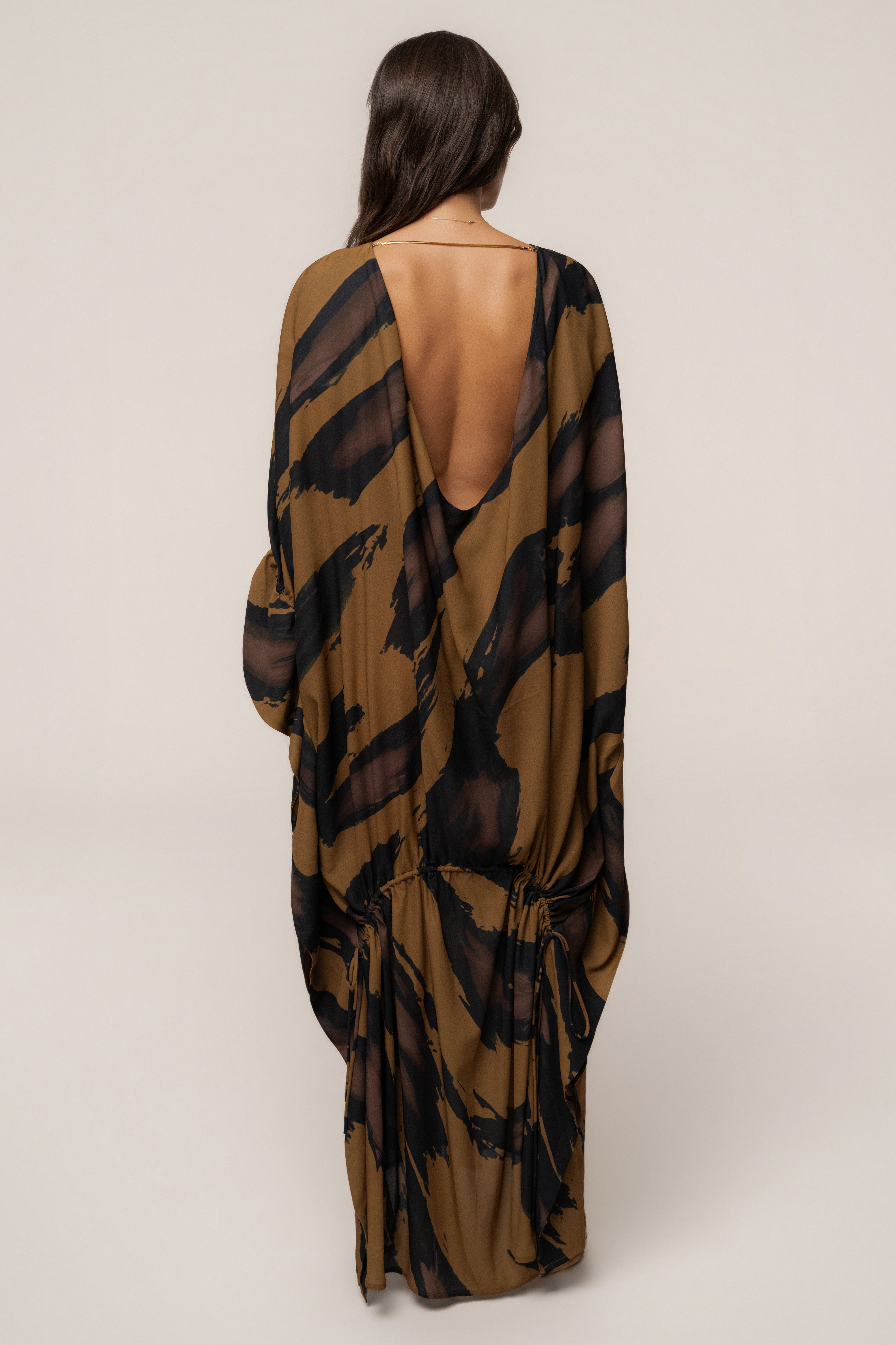 Gold Dusk Sienna sheer cover-up dress by JLUXLABEL, flowing lightweight fabric with a stylish, elegant design.
