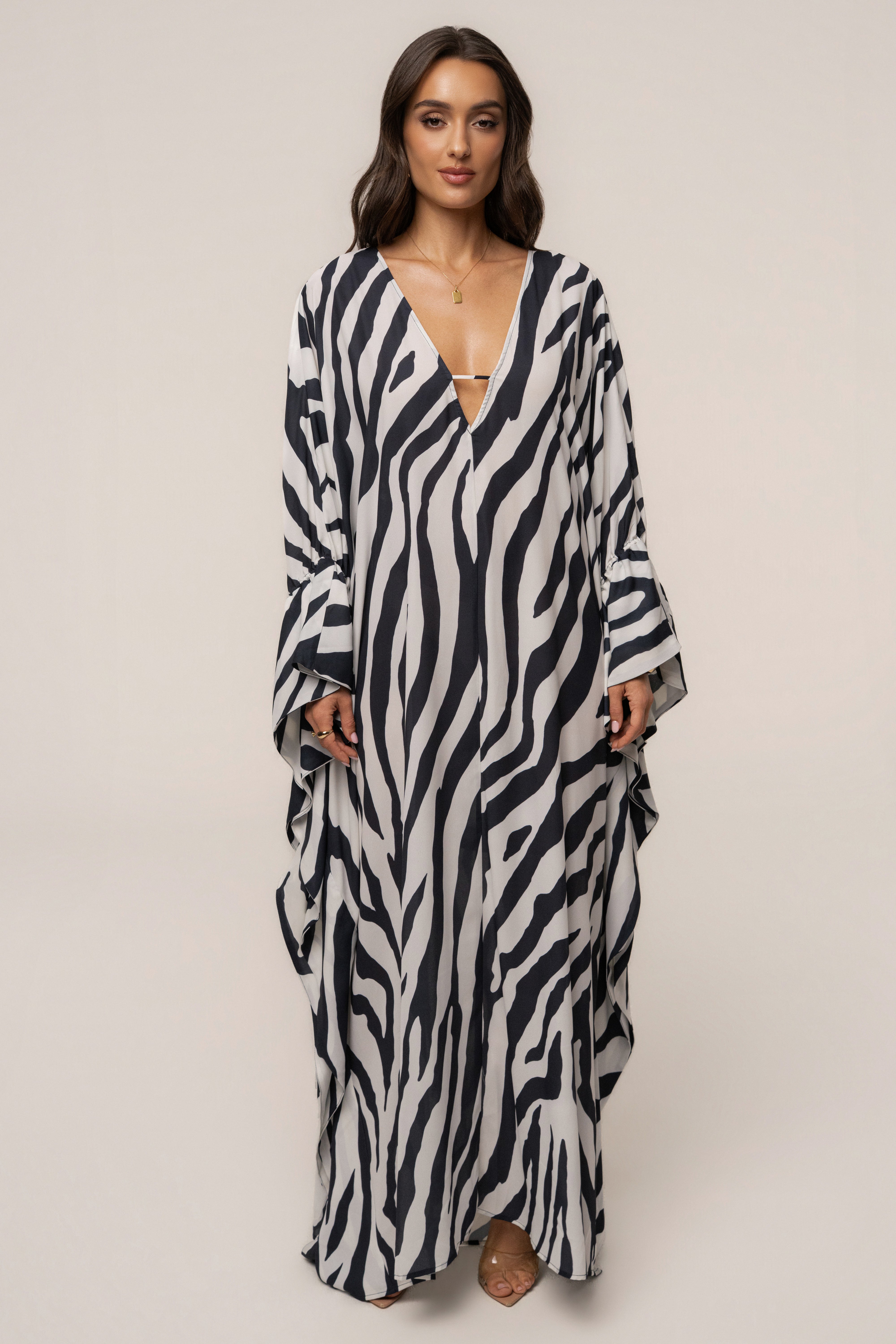 Navy zebra Sienna sheer cover-up dress by JLUXLABEL featuring lightweight, flowing fabric with zebra print details.