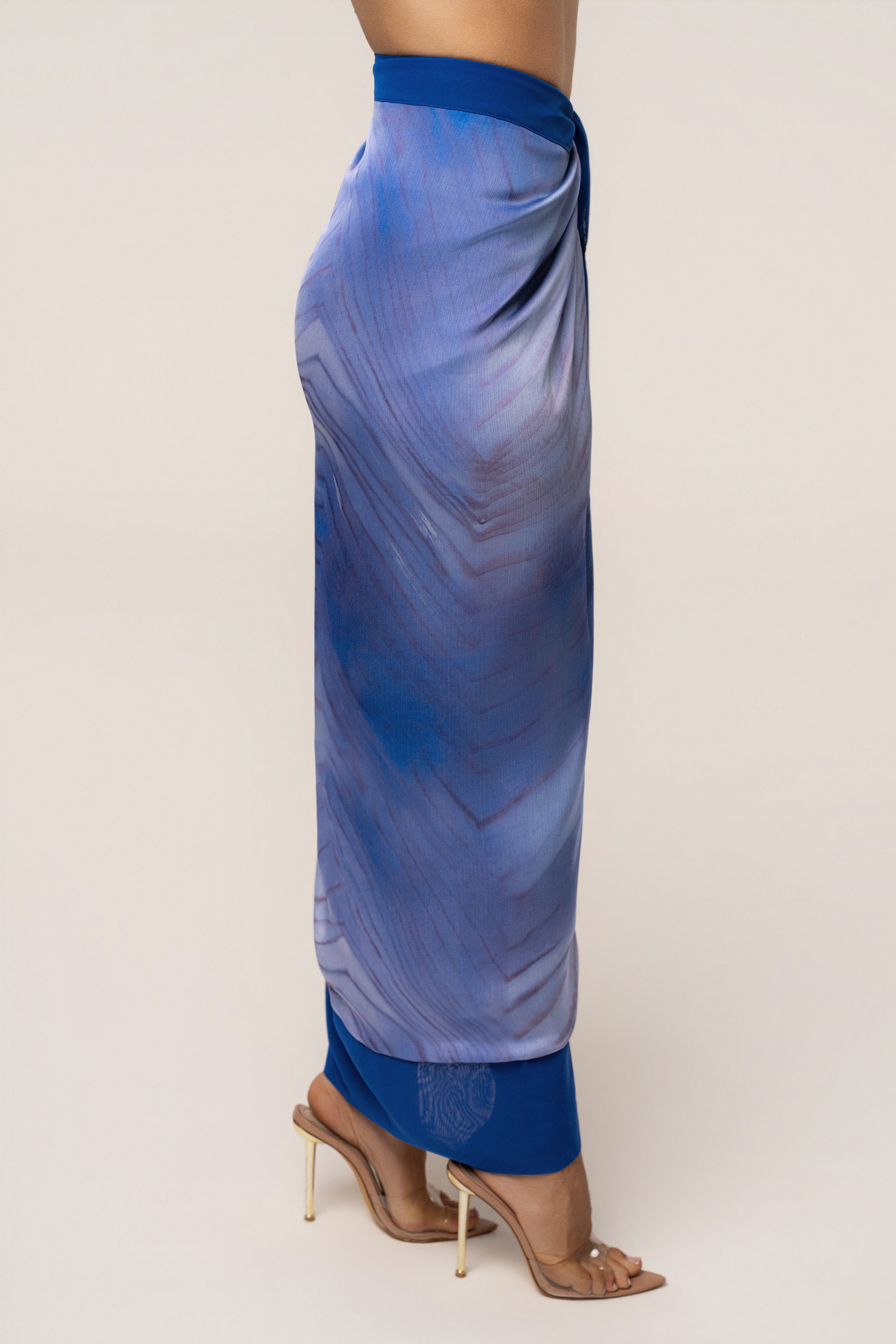 Blue Bahía wrap skirt from JLUXLABEL, showcasing its stylish design and flowy fabric, perfect for casual or beachwear.
