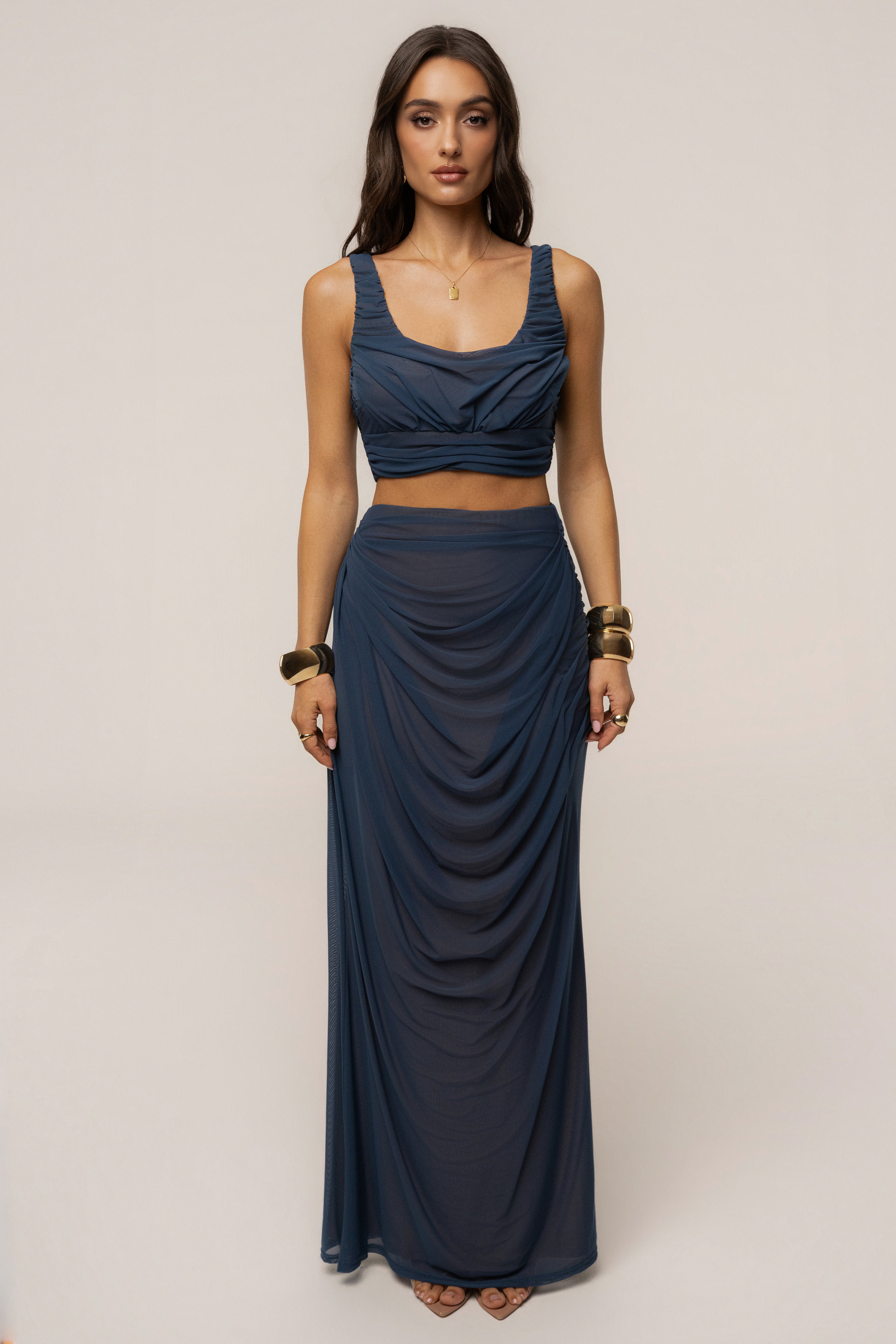 Blue Ethereal Flow Maxi Skirt by JLUXLABEL, flowing lightweight maxi skirt with a soft, airy fabric and elegant design.