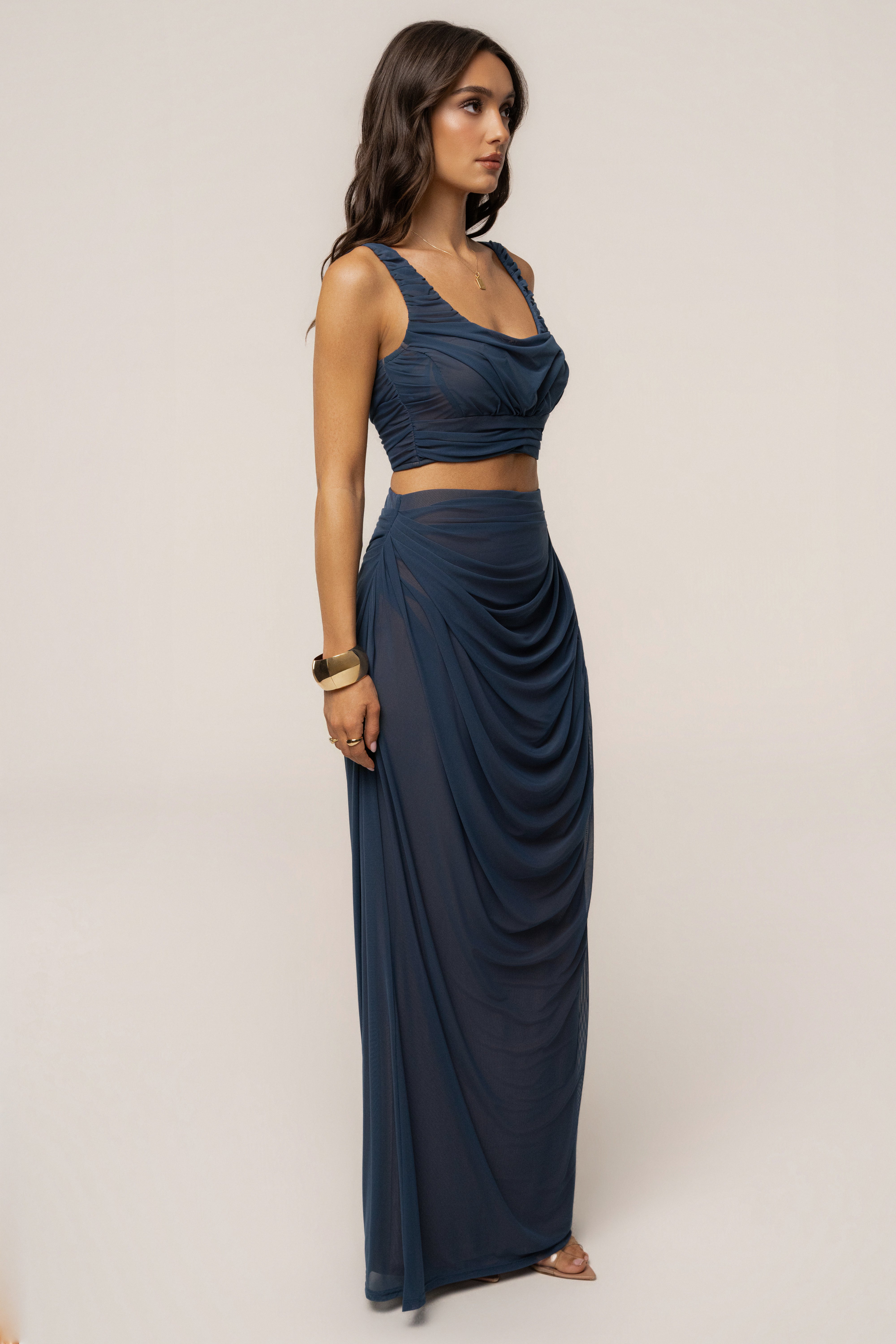 Blue Ethereal Flow Maxi Skirt from JLUXLABEL featuring lightweight, flowing fabric and a high waist design.